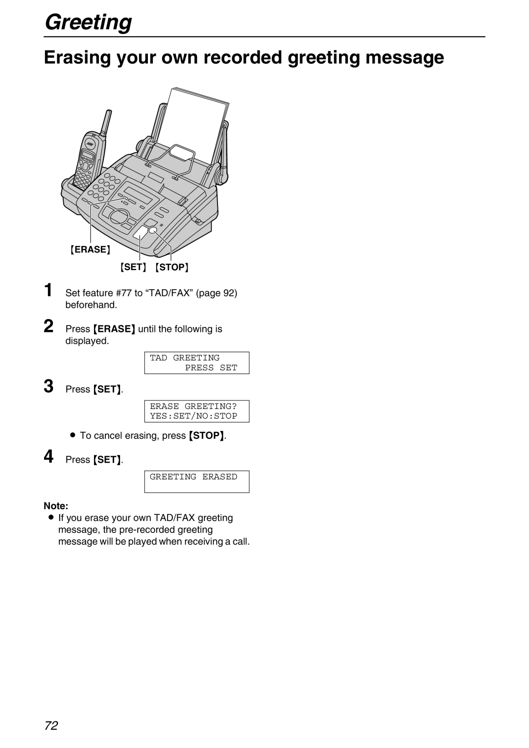 Panasonic KX-FPG371 manual Greeting Erased 