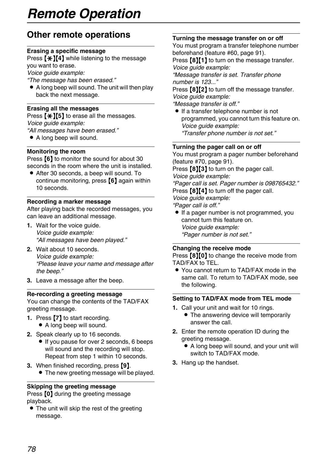 Panasonic KX-FPG371 manual Other remote operations 