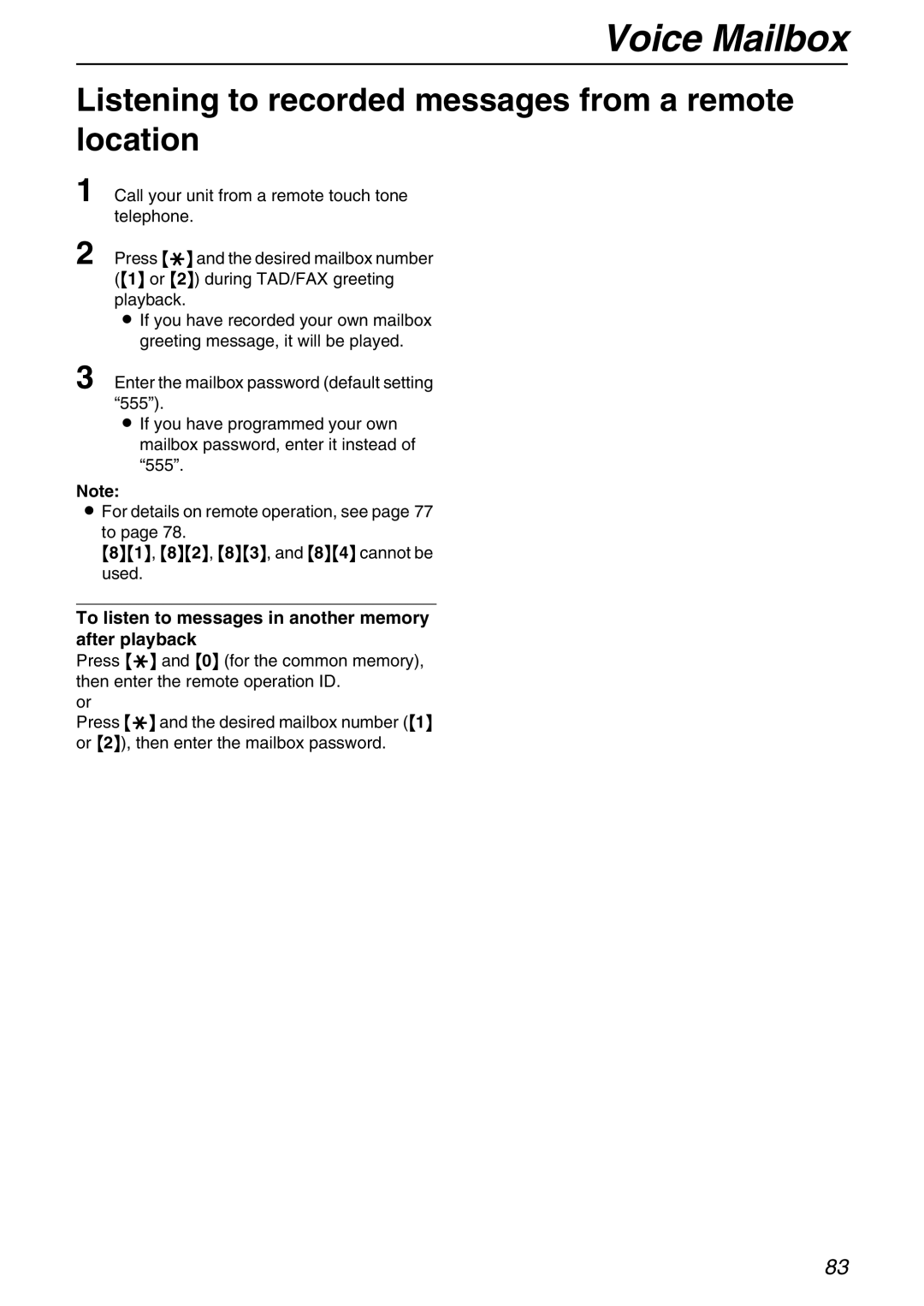 Panasonic KX-FPG371 manual Listening to recorded messages from a remote location 