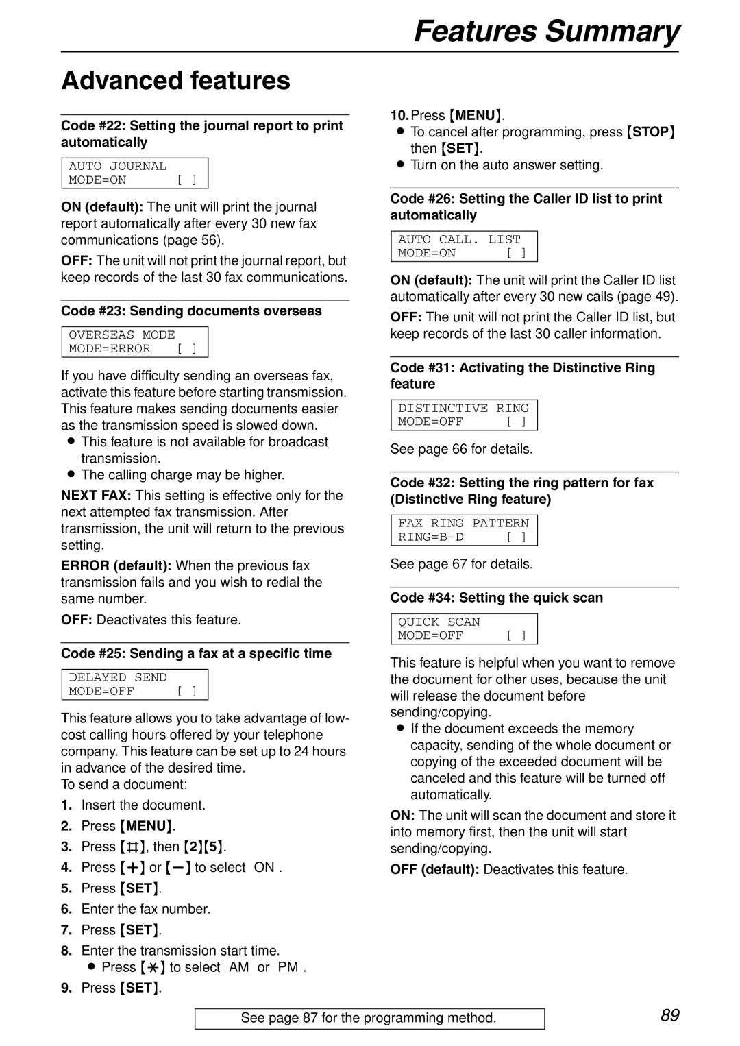 Panasonic KX-FPG371 manual Advanced features 