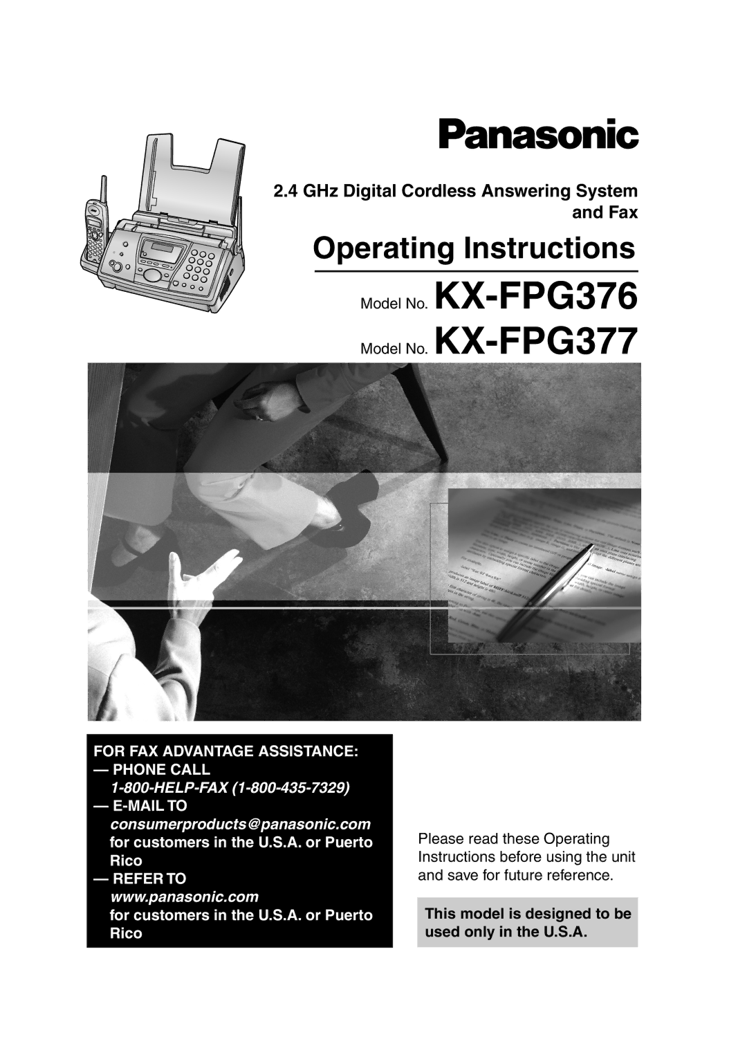 Panasonic manual KX-FPG376 KX-FPG377, This model is designed to be used only in the U.S.A 