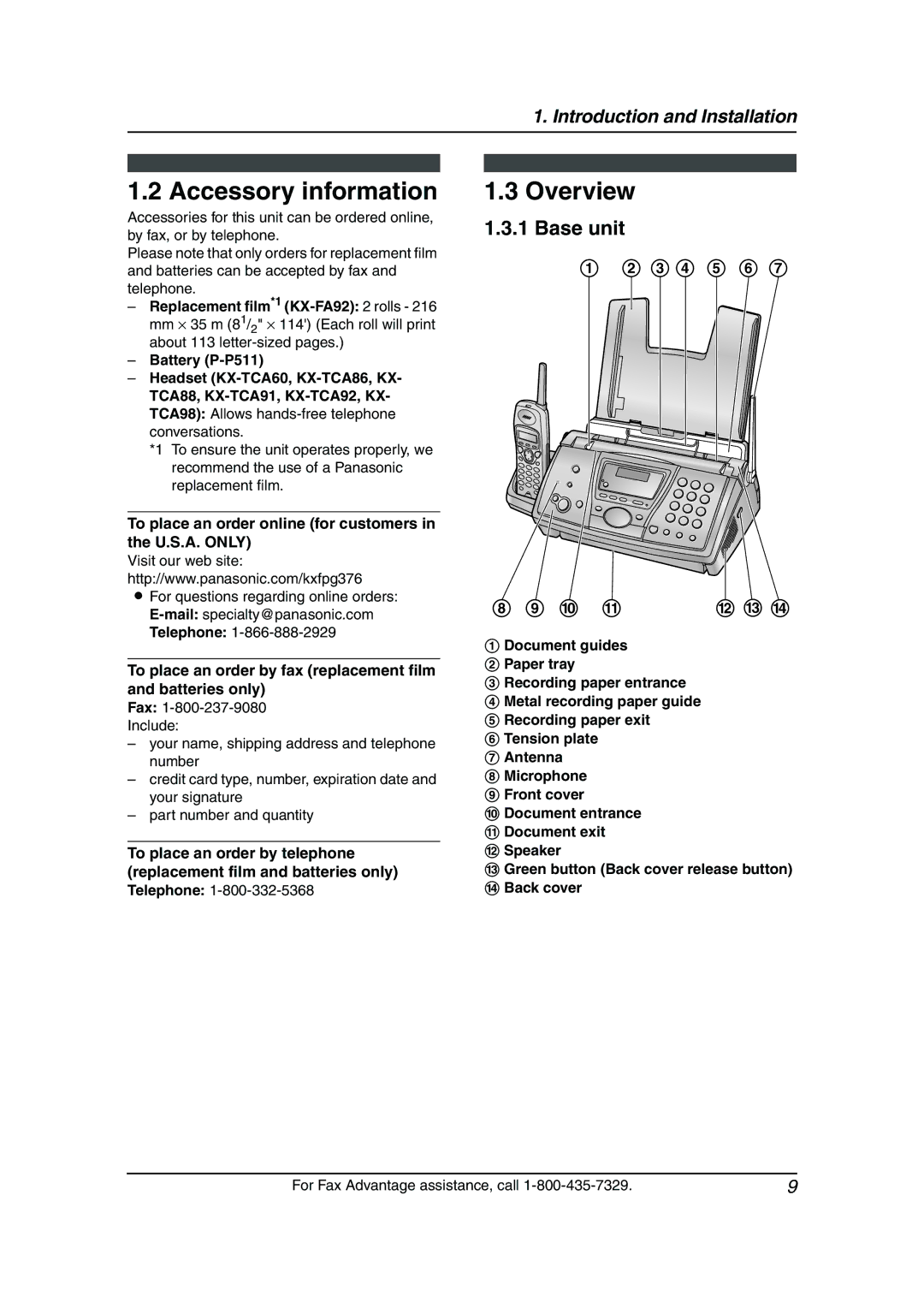 Panasonic KX-FPG377, KX-FPG376 manual Accessory information, Overview, Telephone 