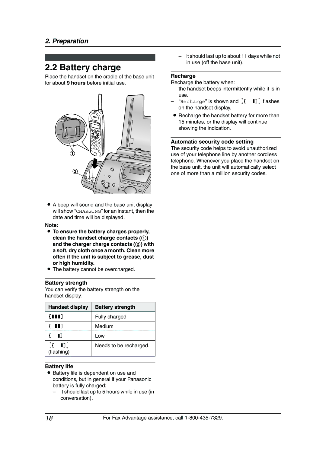 Panasonic KX-FPG376, KX-FPG377 manual Battery charge 