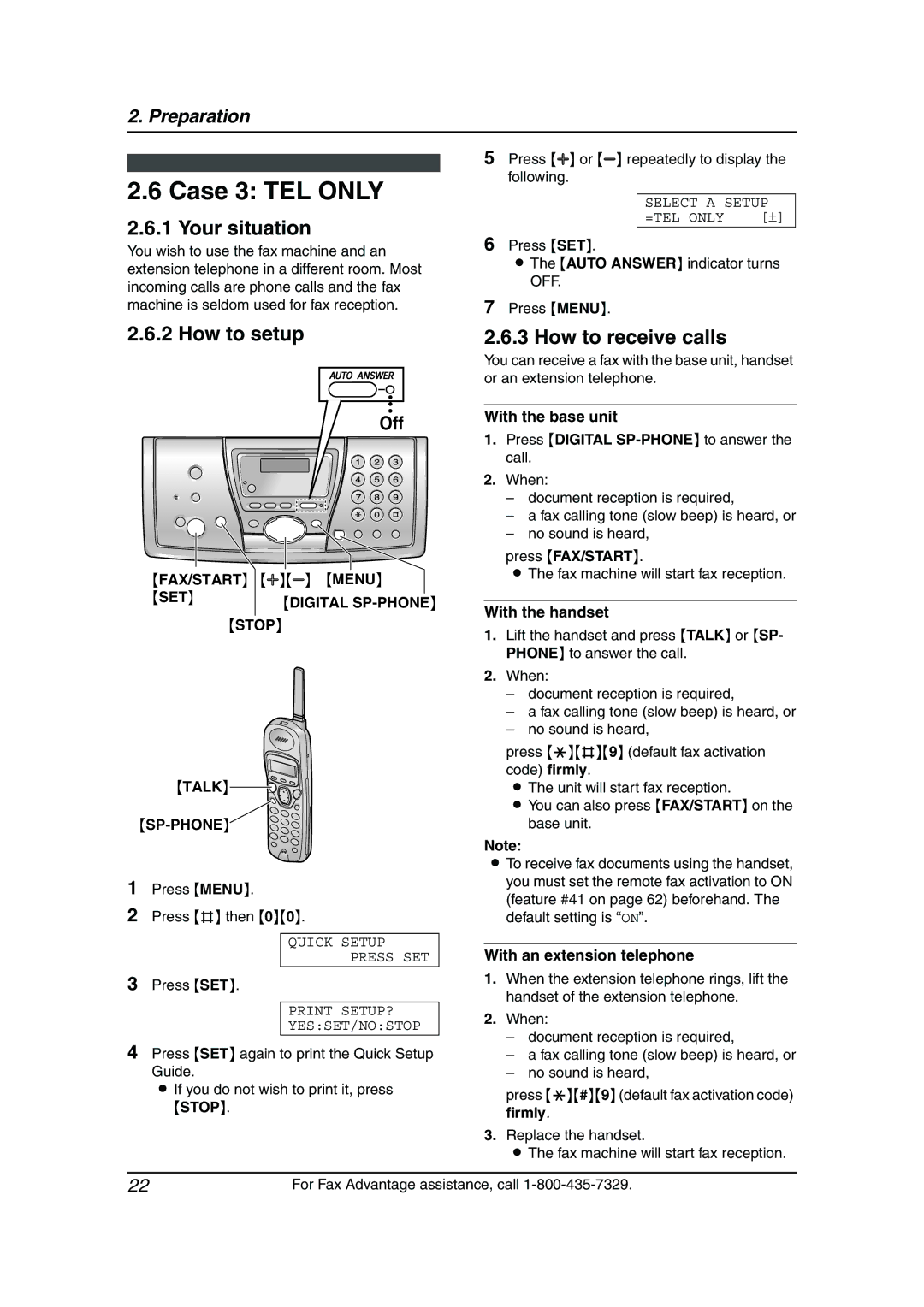 Panasonic KX-FPG376, KX-FPG377 manual Case 3 TEL only, FAX/START AB Menu, SET Digital SP-PHONE 