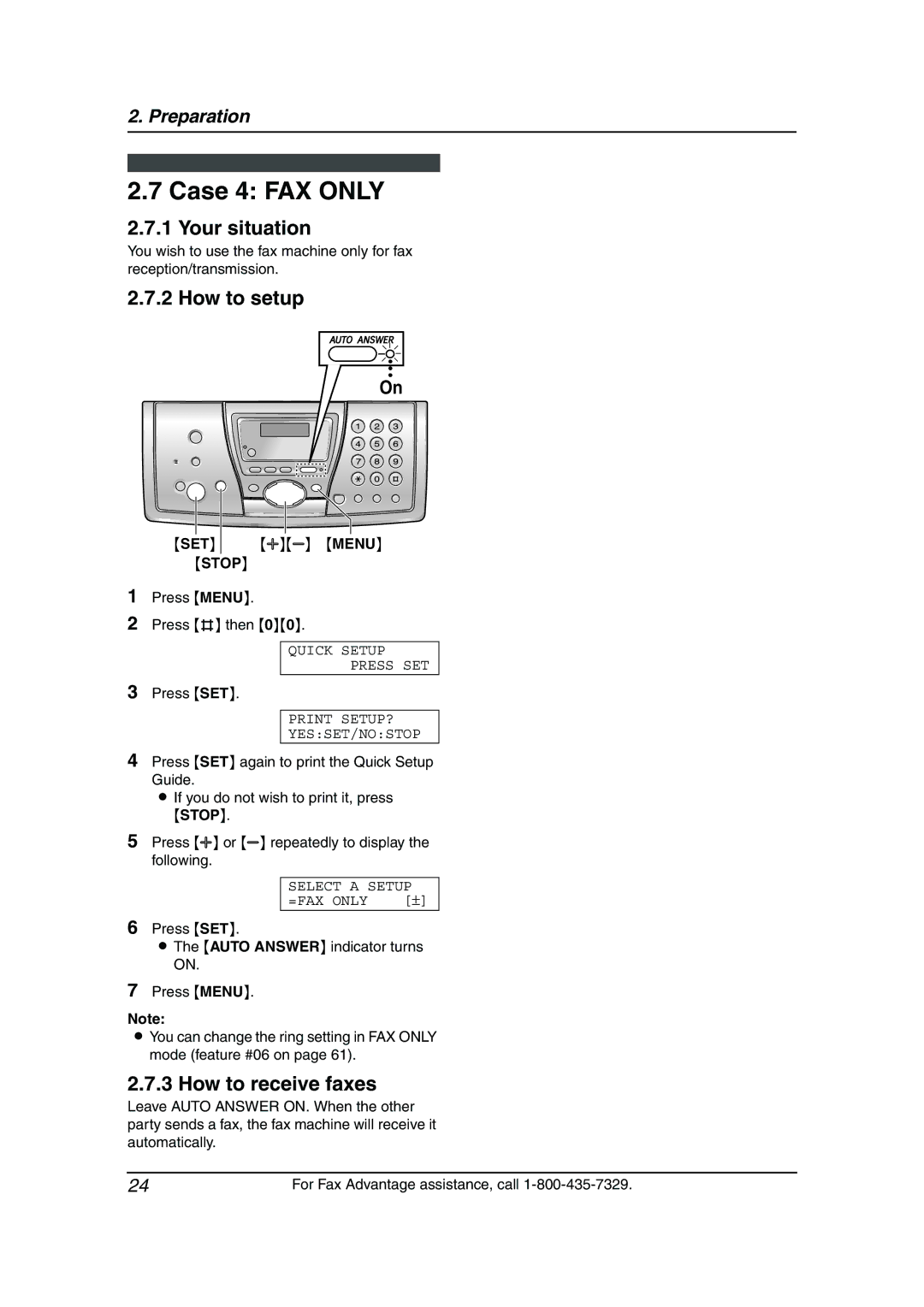 Panasonic KX-FPG376, KX-FPG377 manual Case 4 FAX only, How to receive faxes 