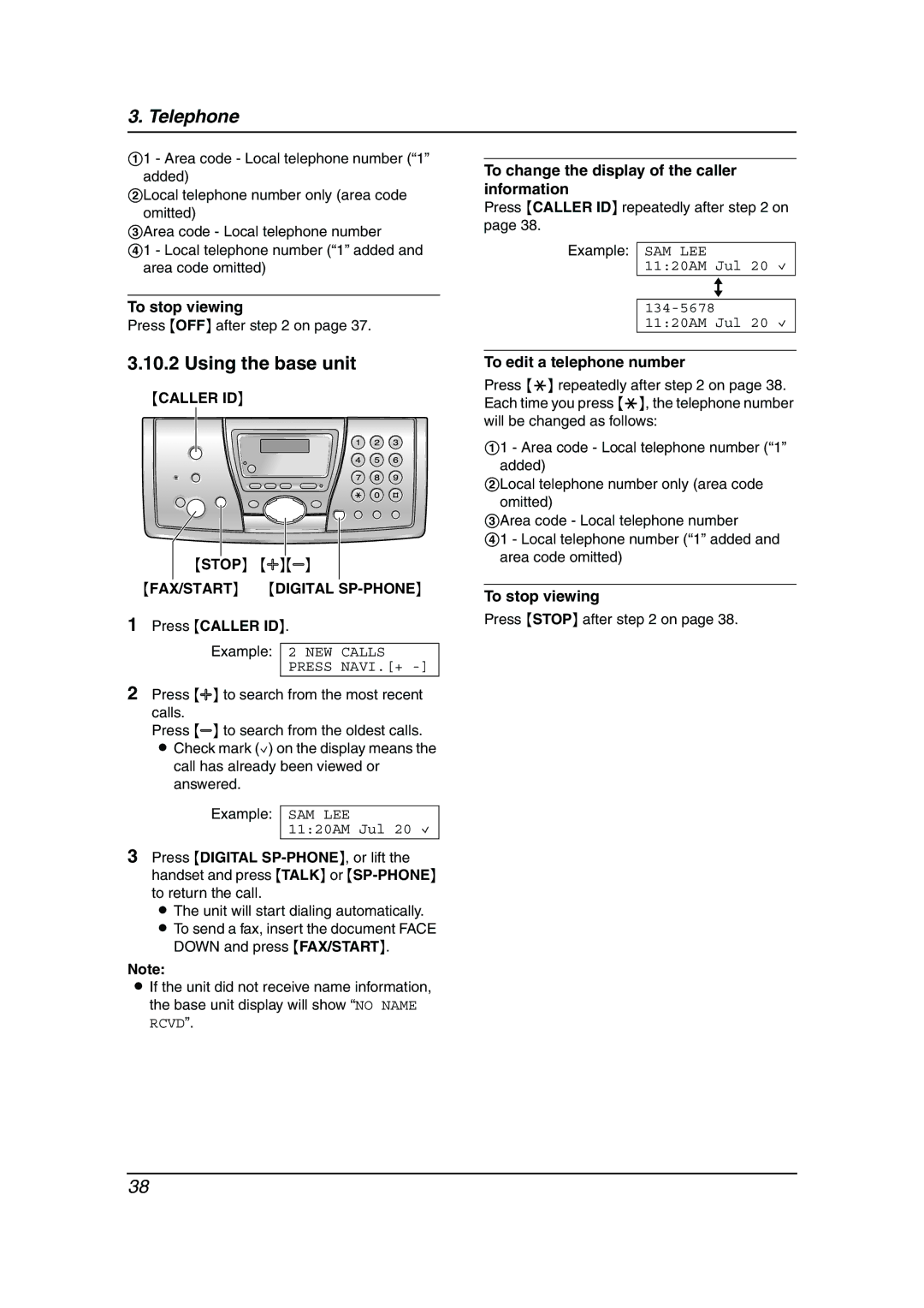 Panasonic KX-FPG376, KX-FPG377 manual Using the base unit, Caller ID, FAX/START Digital SP-PHONE 