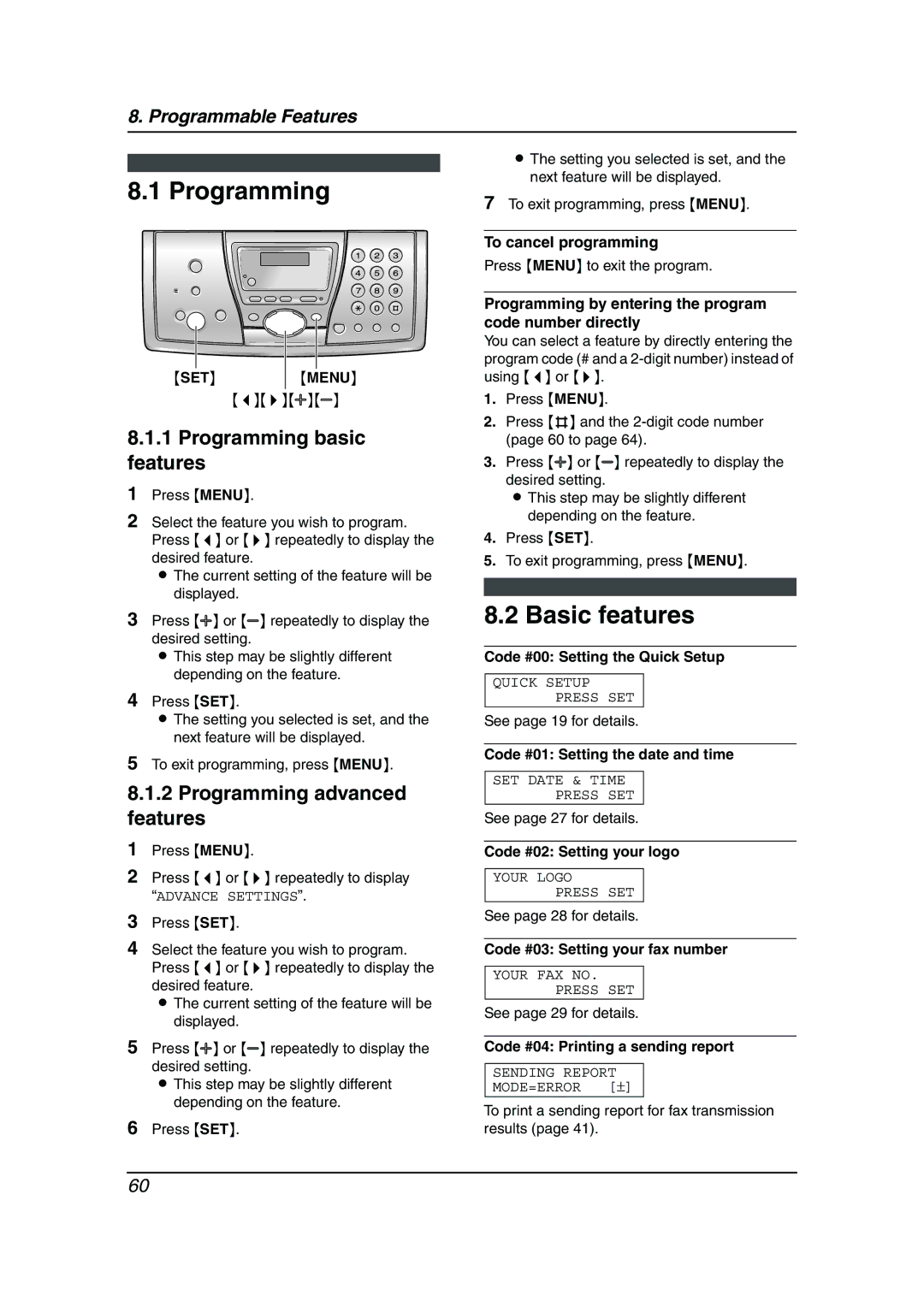 Panasonic KX-FPG376, KX-FPG377 manual Basic features, Programming basic features, Programming advanced features 