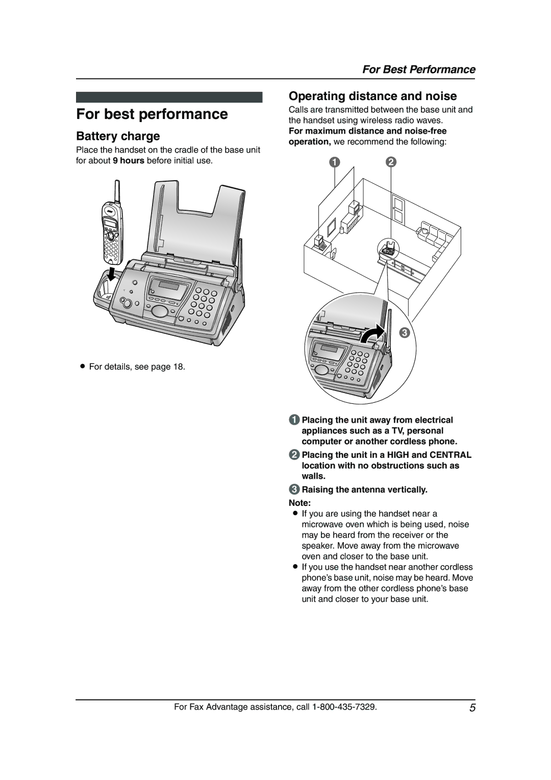 Panasonic KX-FPG377, KX-FPG376 manual For best performance, Battery charge, Operating distance and noise 