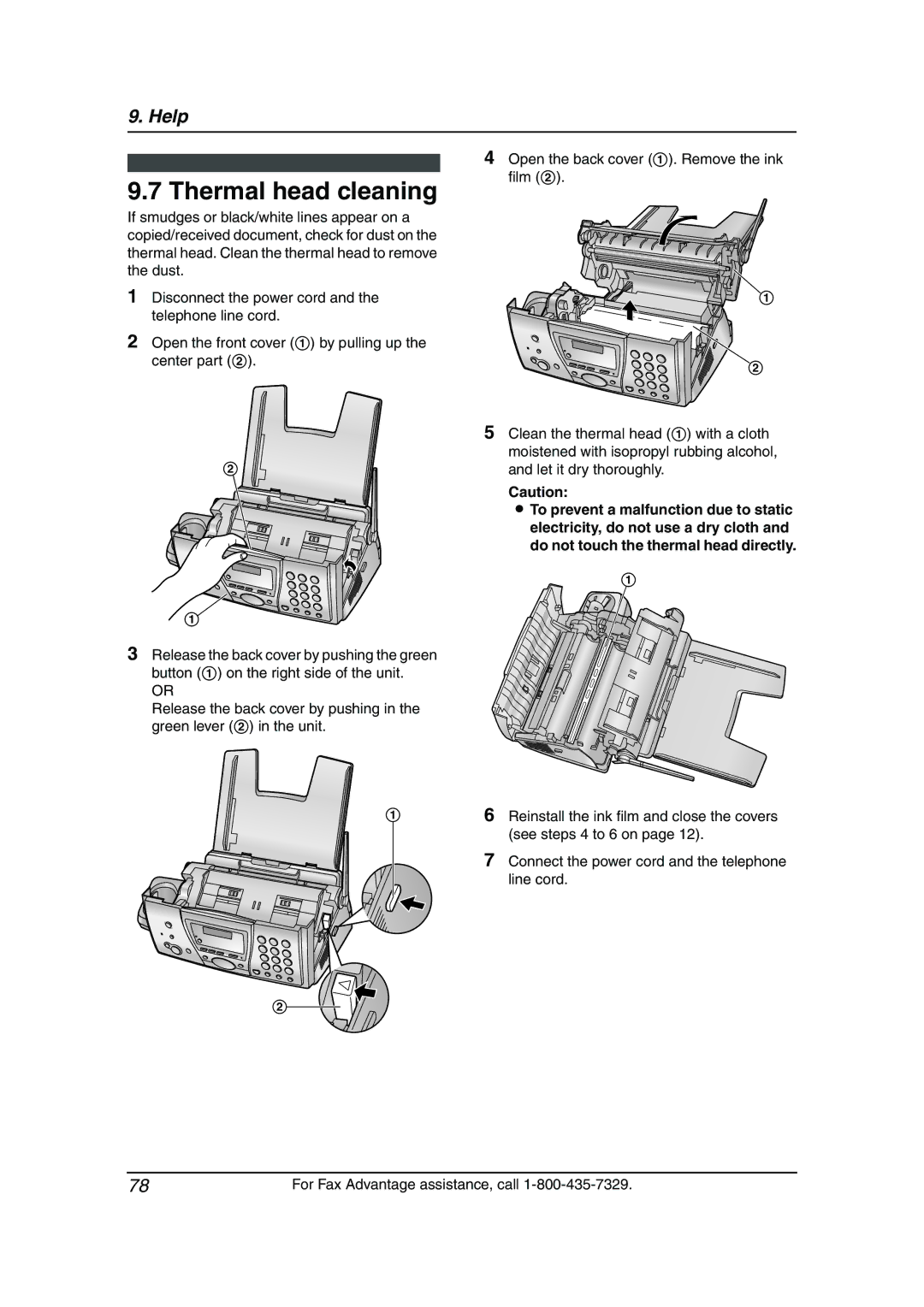 Panasonic KX-FPG376, KX-FPG377 manual Thermal head cleaning 