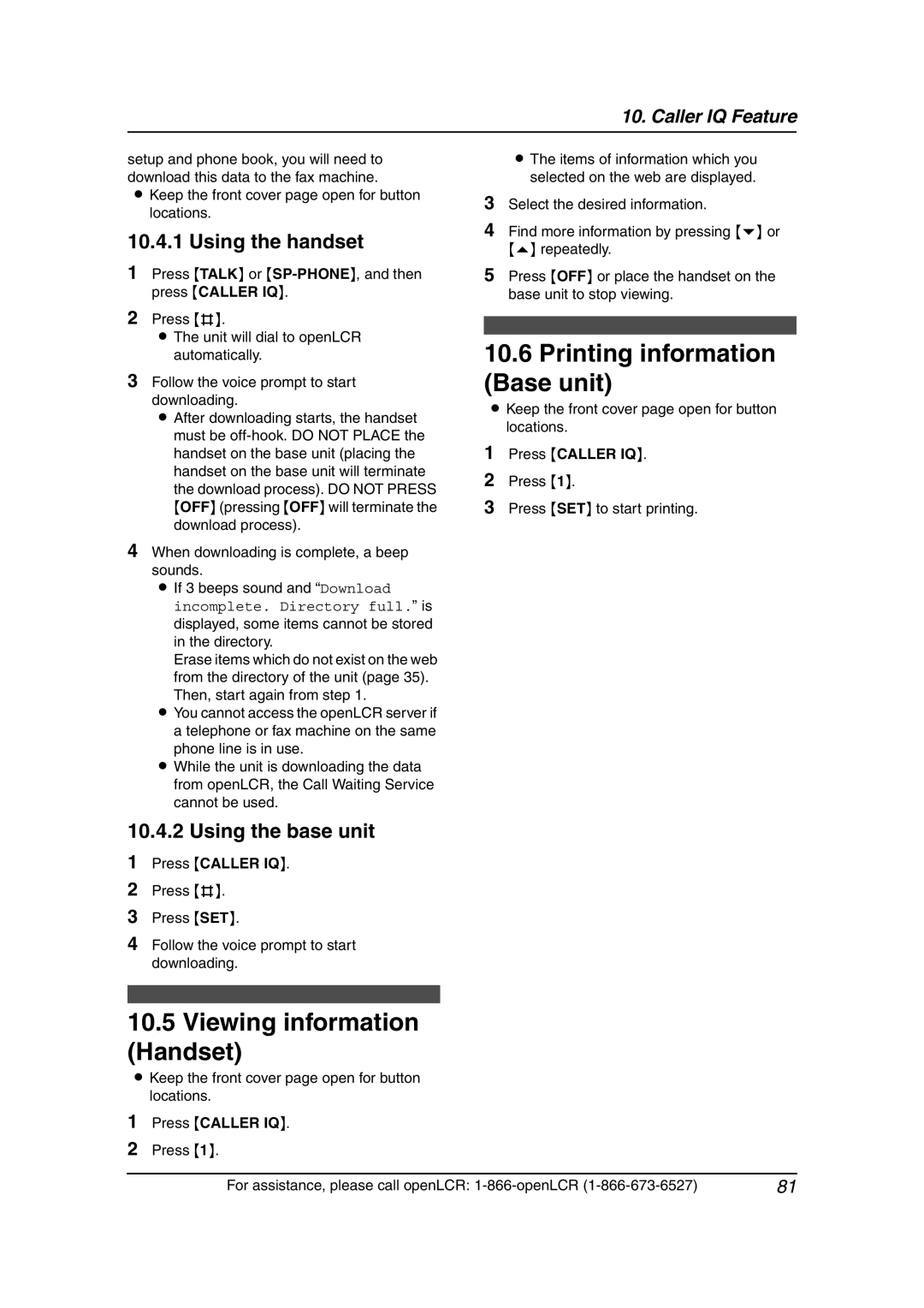 Panasonic KX-FPG377 manual Printing information Base unit, Viewing information Handset, Press Press SET to start printing 