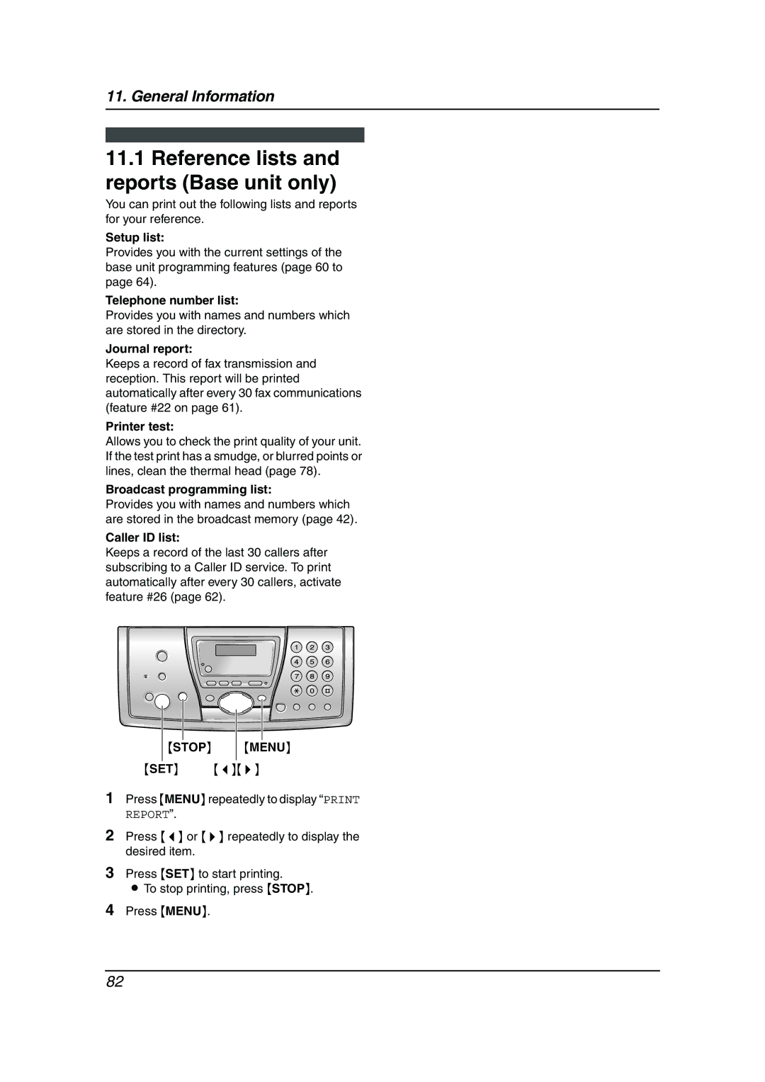 Panasonic KX-FPG376, KX-FPG377 manual Reference lists and reports Base unit only 