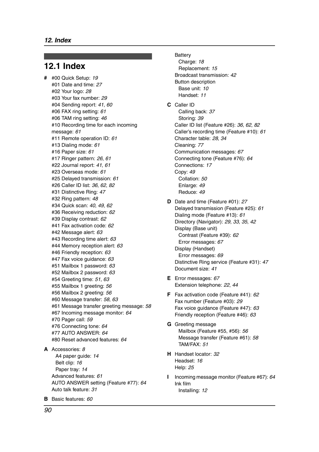 Panasonic KX-FPG376, KX-FPG377 manual Index, #77 Auto Answer 