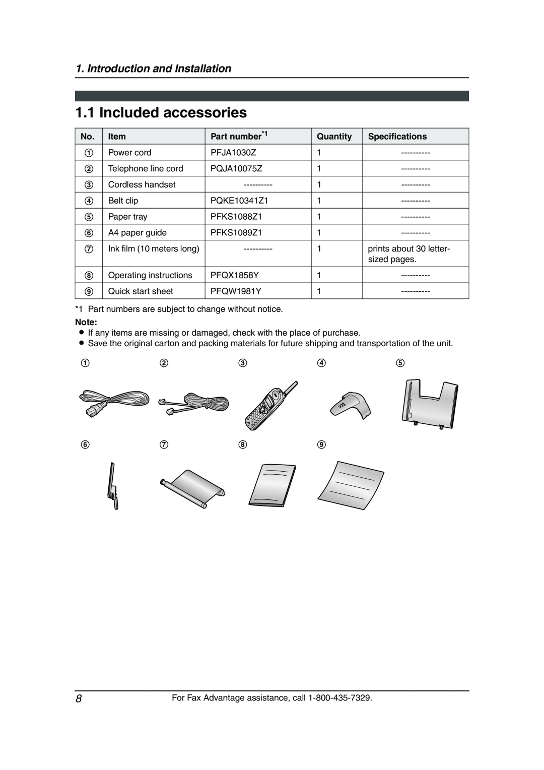 Panasonic KX-FPG376, KX-FPG377 manual Included accessories, Introduction and Installation 