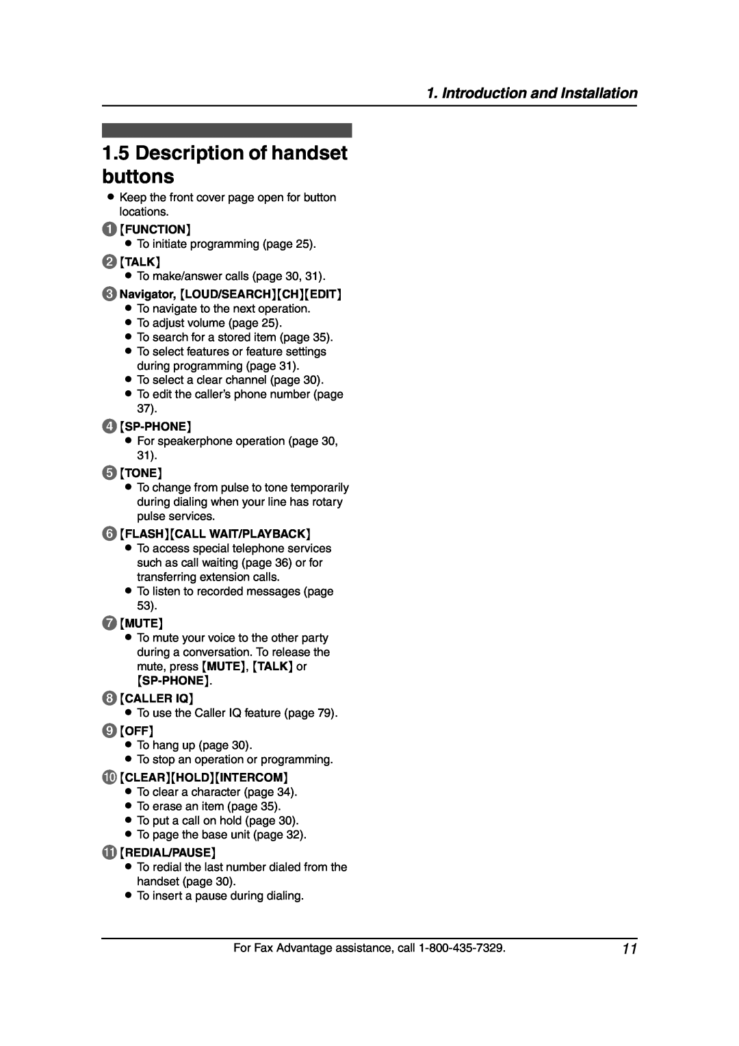 Panasonic KX-FPG377, KX-FPG376 manual Description of handset buttons, Introduction and Installation 