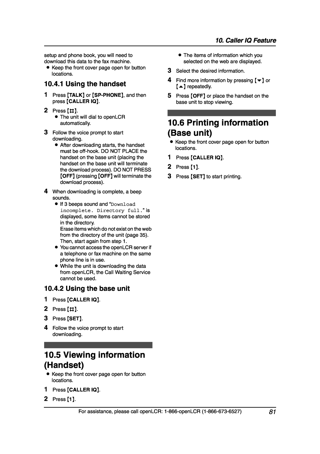 Panasonic KX-FPG377 Printing information Base unit, Viewing information Handset, Using the handset, Using the base unit 
