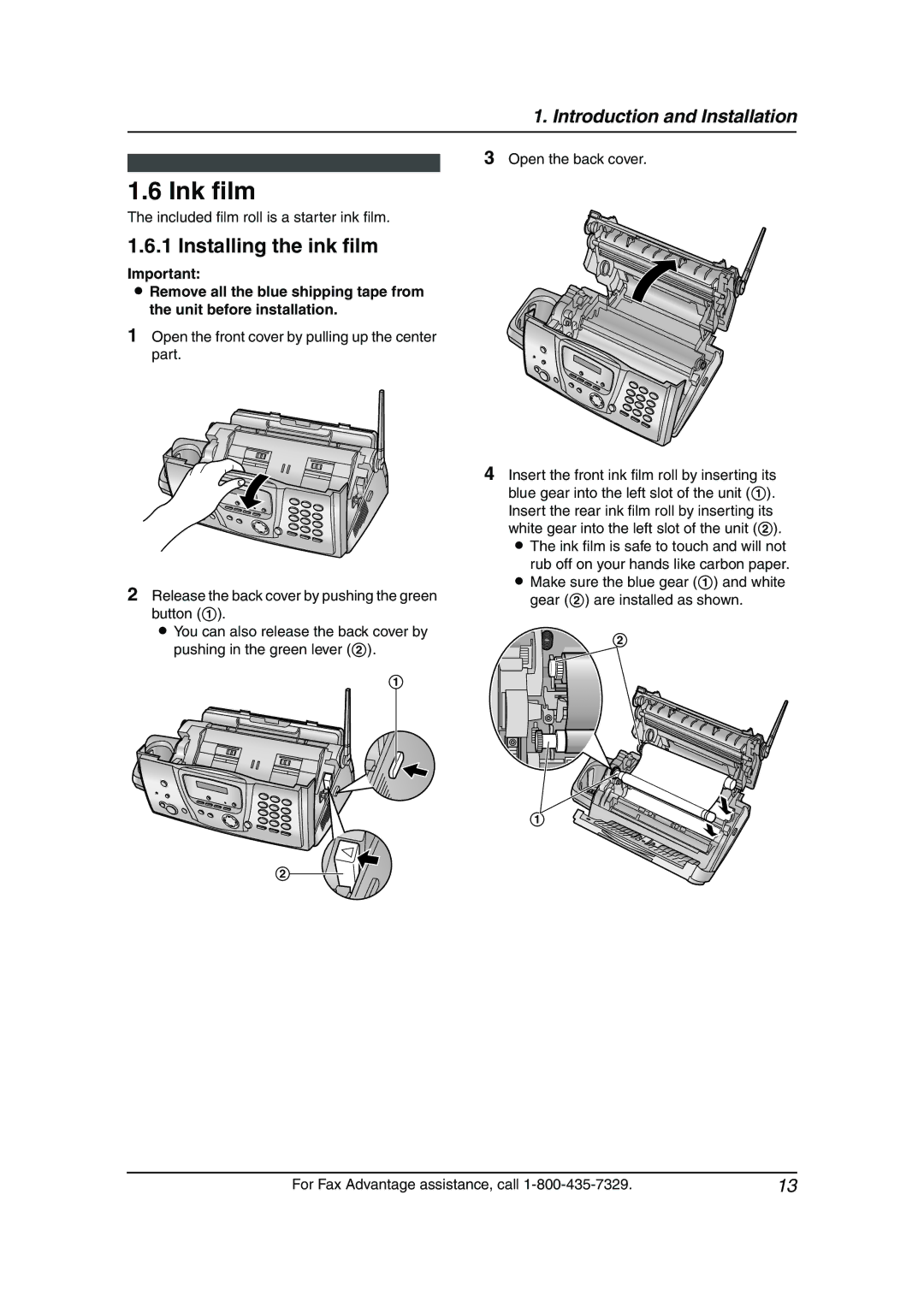 Panasonic KX-FPG378, KX-FPG379 manual Ink film, Installing the ink film, Included film roll is a starter ink film 