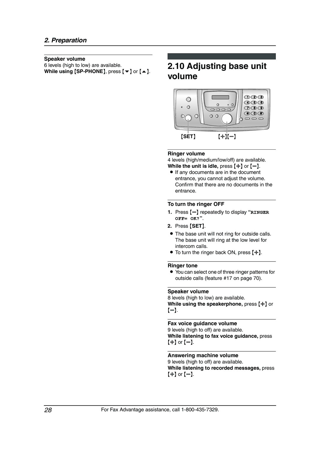 Panasonic KX-FPG379, KX-FPG378 manual Adjusting base unit volume 