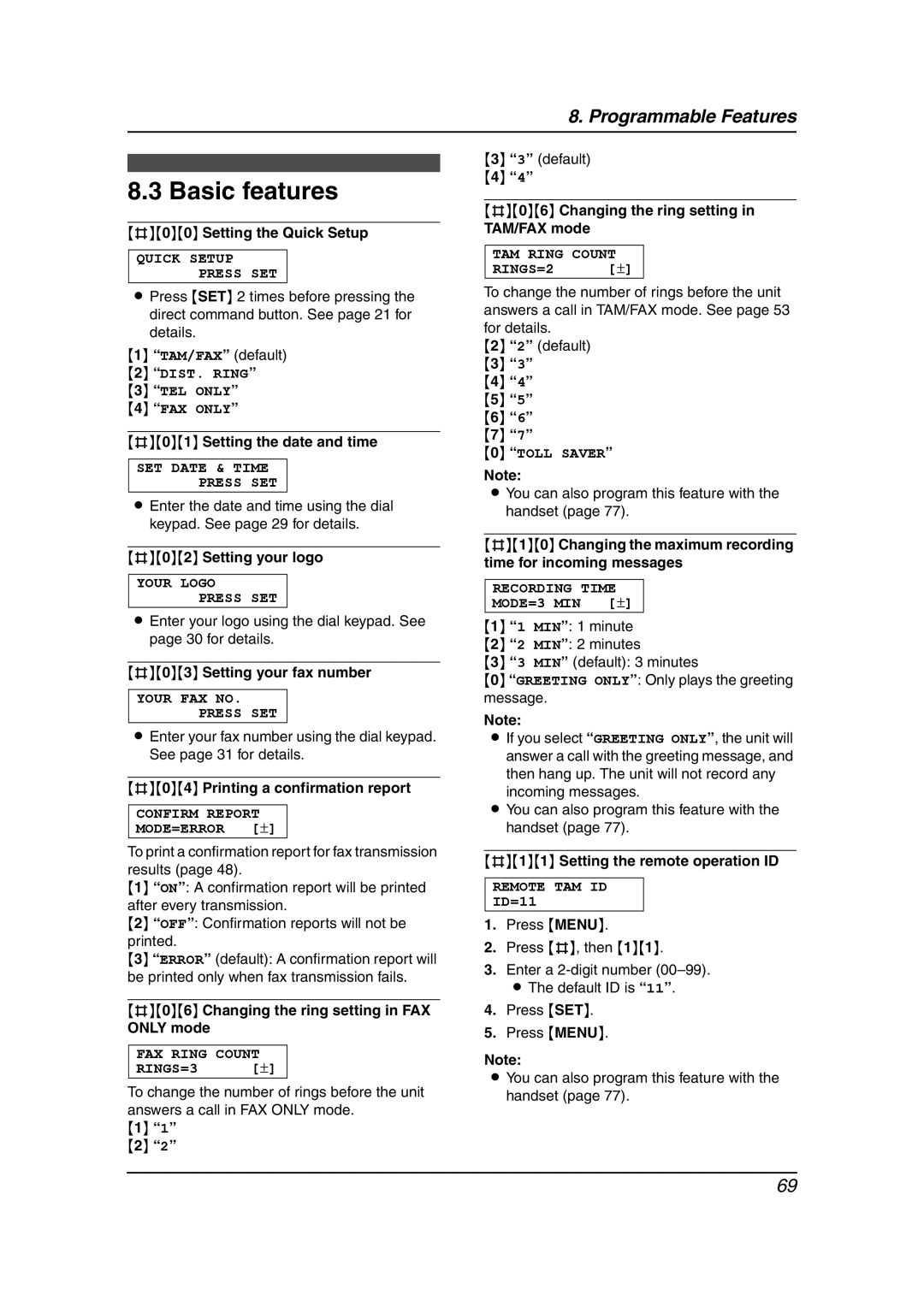 Panasonic KX-FPG378, KX-FPG379 manual Basic features 