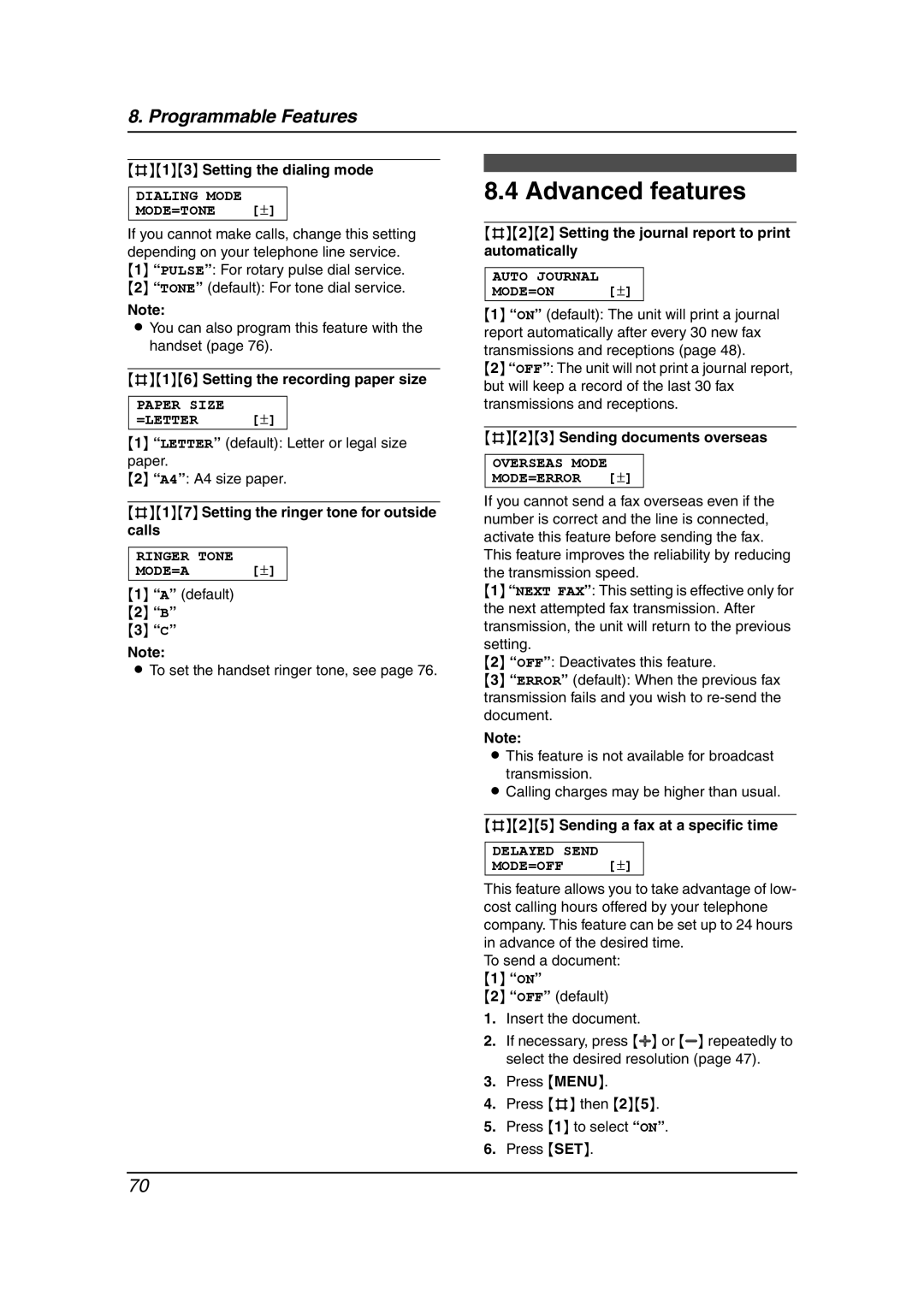 Panasonic KX-FPG379, KX-FPG378 manual Advanced features 