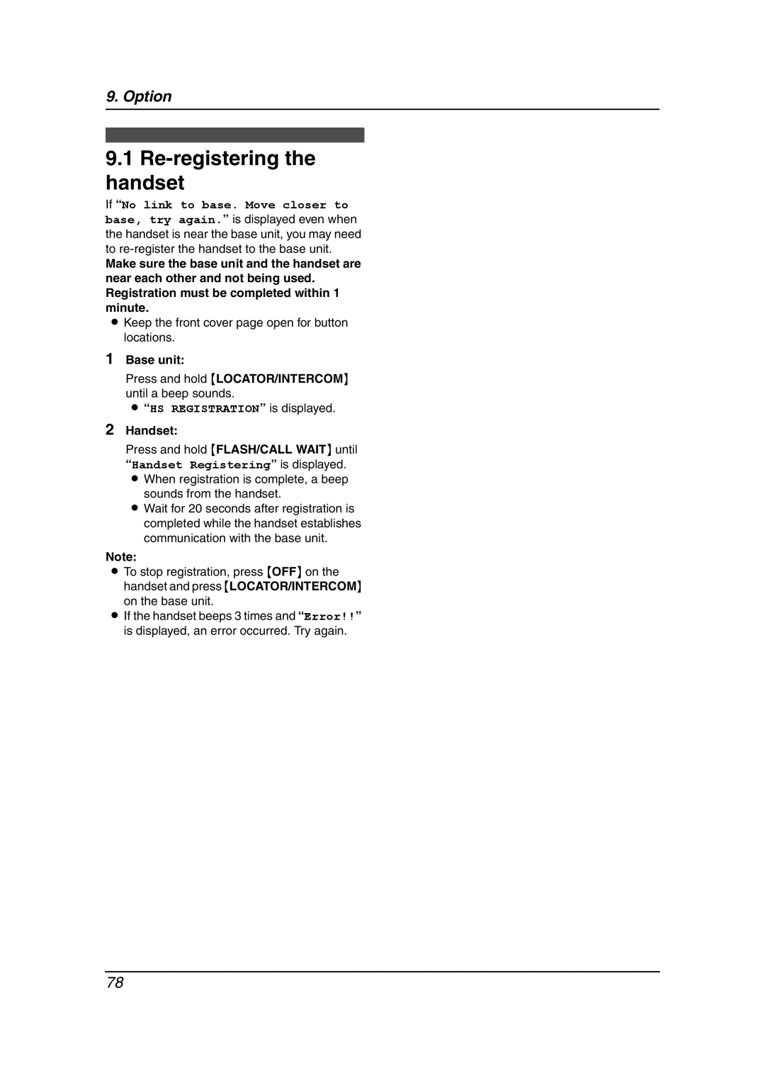 Panasonic KX-FPG379, KX-FPG378 manual Re-registering the handset, Keep the front cover page open for button locations 