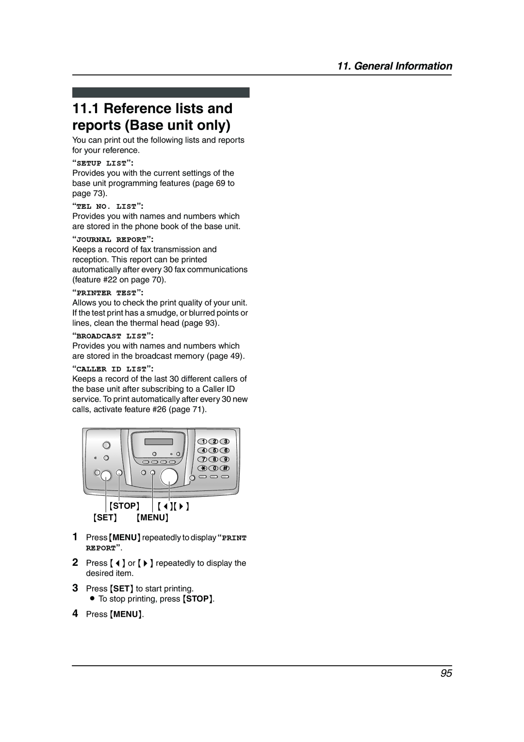 Panasonic KX-FPG378, KX-FPG379 manual Reference lists and reports Base unit only 