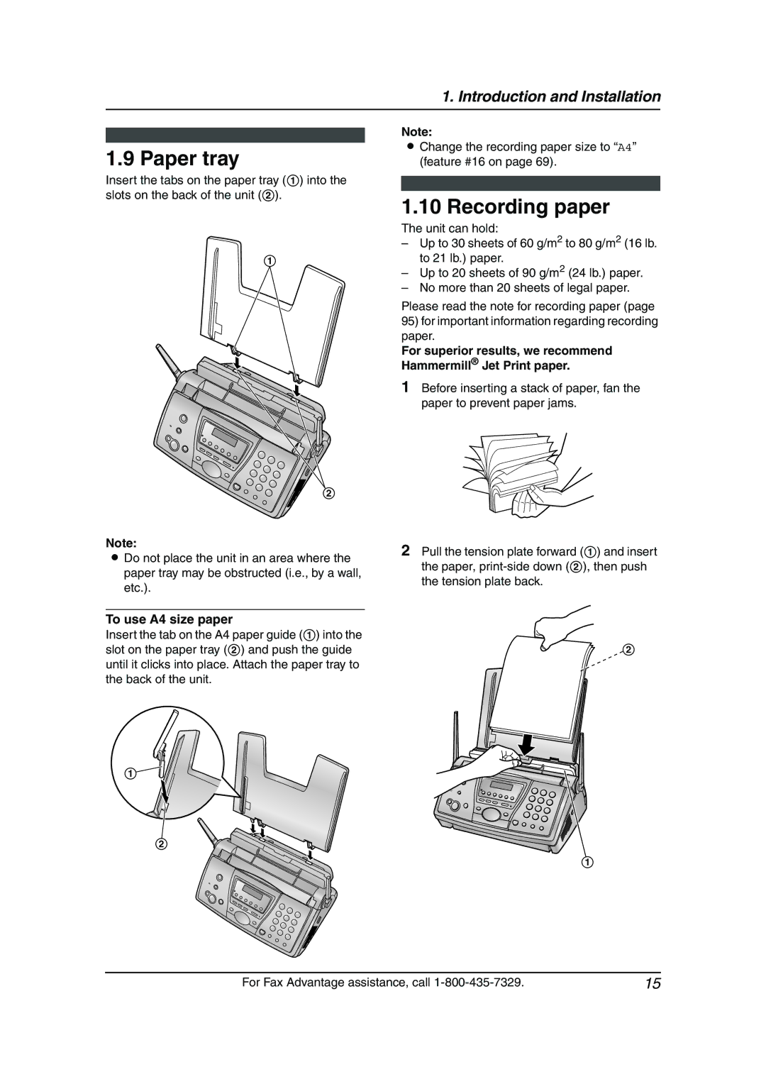 Panasonic KX-FPG381 operating instructions Paper tray, Recording paper, To use A4 size paper 