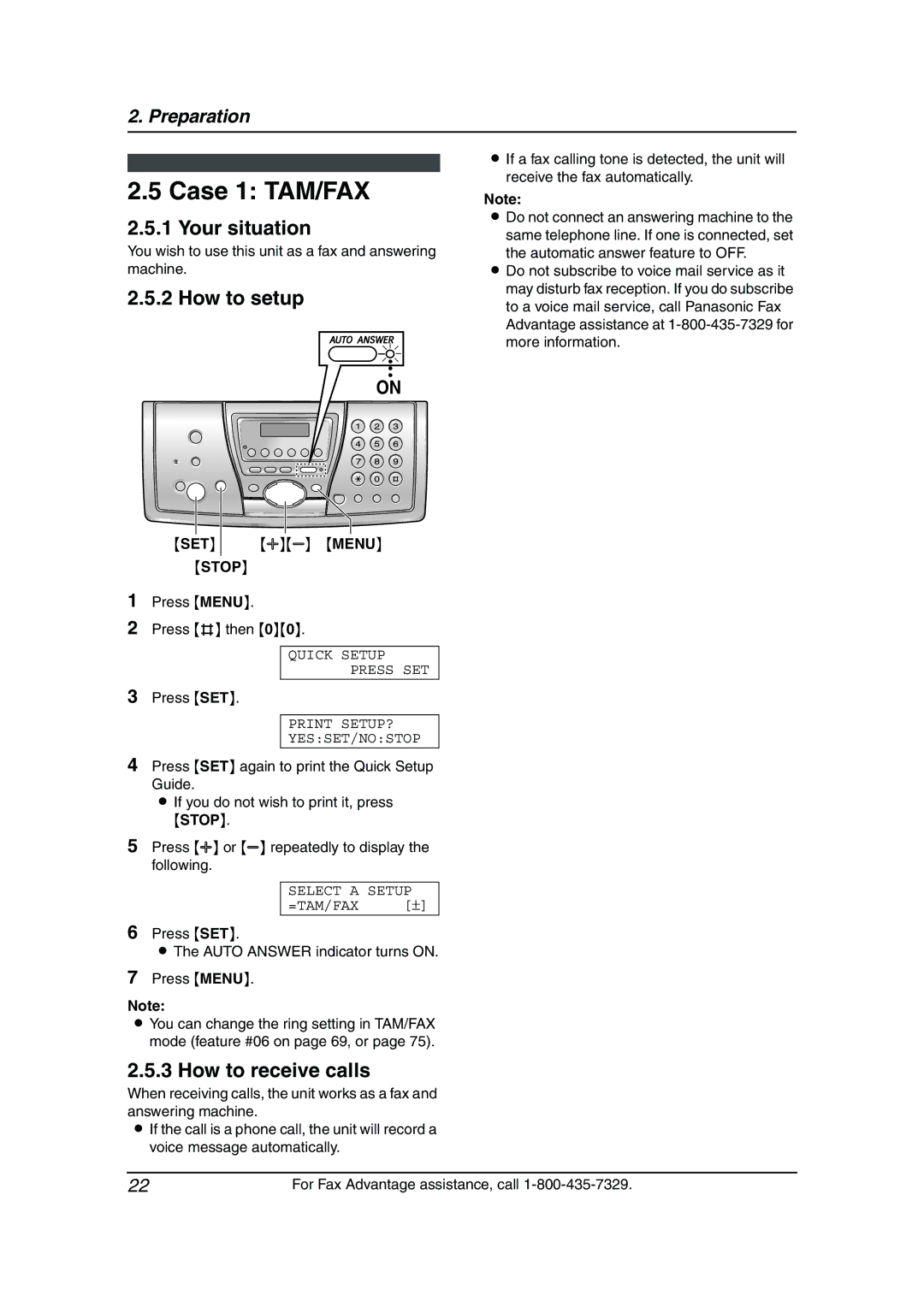 Panasonic KX-FPG381 operating instructions Case 1 TAM/FAX, Your situation, How to setup, How to receive calls, Set 