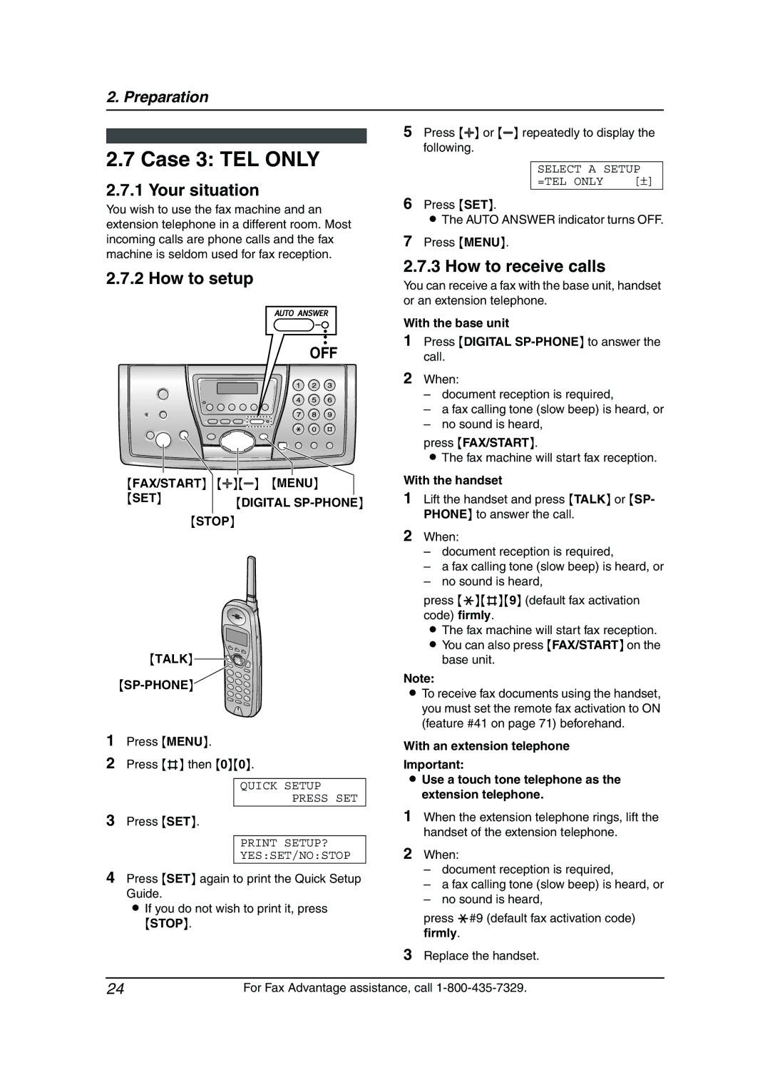 Panasonic KX-FPG381 operating instructions Case 3 TEL only 