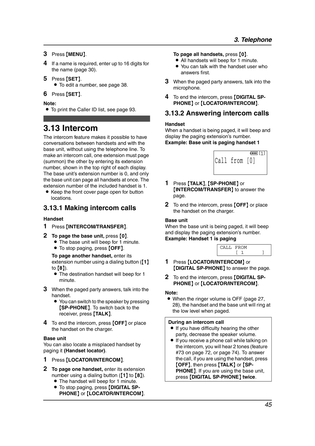 Panasonic KX-FPG381 operating instructions Intercom, Making intercom calls, Answering intercom calls 