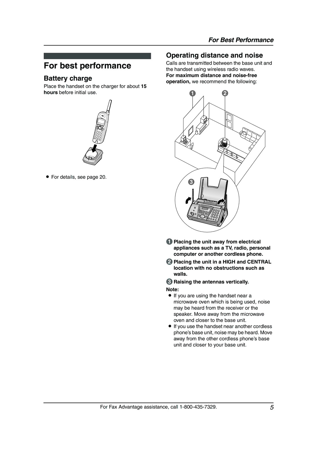 Panasonic KX-FPG381 operating instructions For best performance, Battery charge, Operating distance and noise 