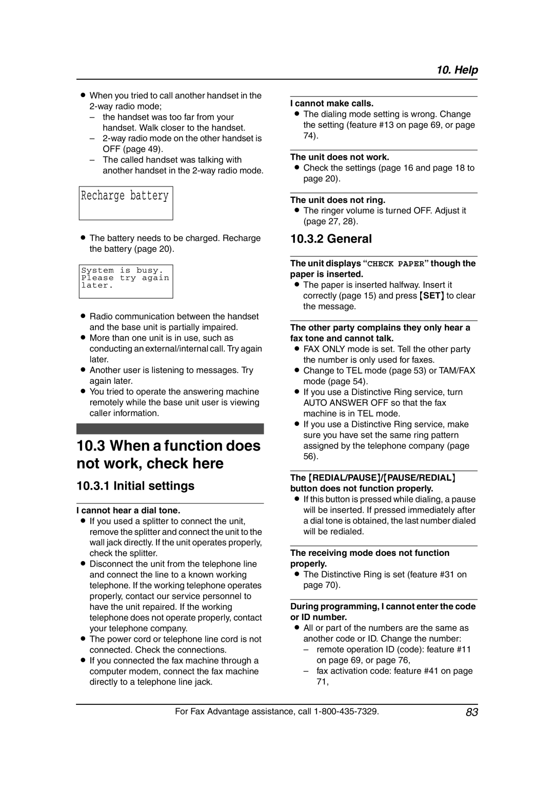 Panasonic KX-FPG381 operating instructions When a function does not work, check here, Initial settings, General 