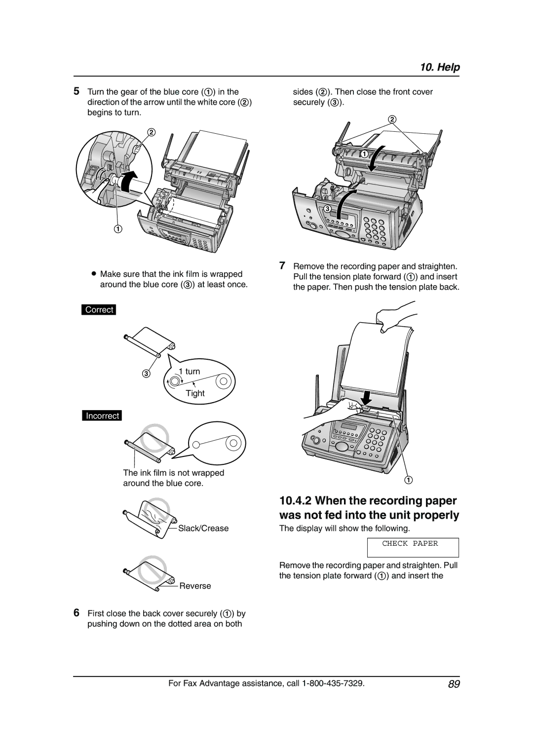 Panasonic KX-FPG381 operating instructions When the recording paper was not fed into the unit properly, Turn Tight 