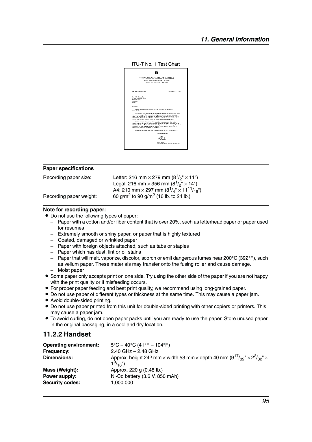 Panasonic KX-FPG381 operating instructions Paper specifications, Frequency, Security codes 