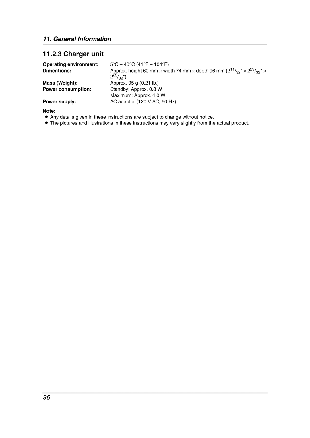 Panasonic KX-FPG381 5C 40C 41F 104F, Dimentions, 225/32 Approx g 0.21 lb, Standby Approx .8 W Maximum Approx .0 W 