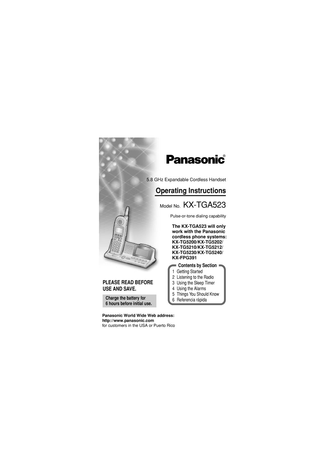 Panasonic KX-TG5202, KX-FPG391 operating instructions Operating Instructions, Contents by Section 