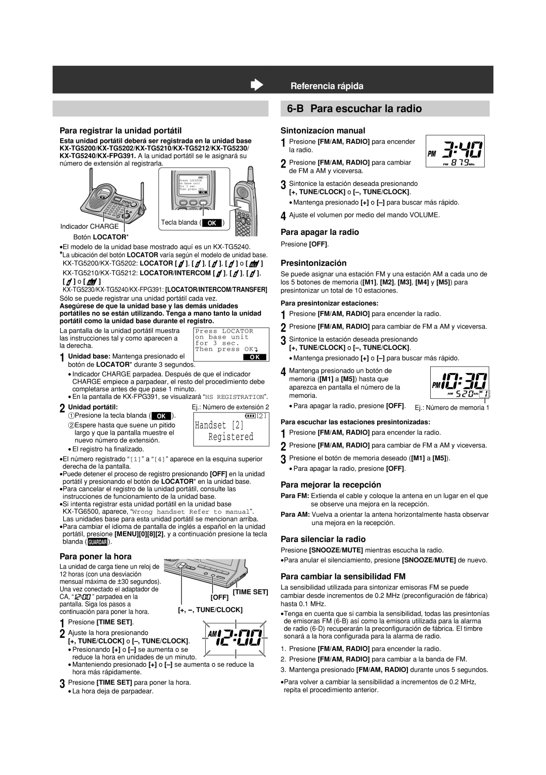 Panasonic KX-FPG391, KX-TG5202 operating instructions Para escuchar la radio 