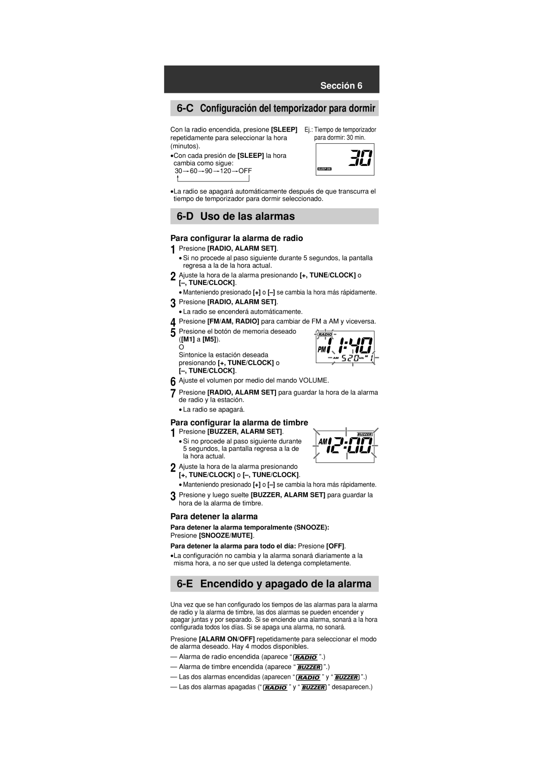 Panasonic KX-TG5202, KX-FPG391 Uso de las alarmas, Encendido y apagado de la alarma, Para configurar la alarma de radio 