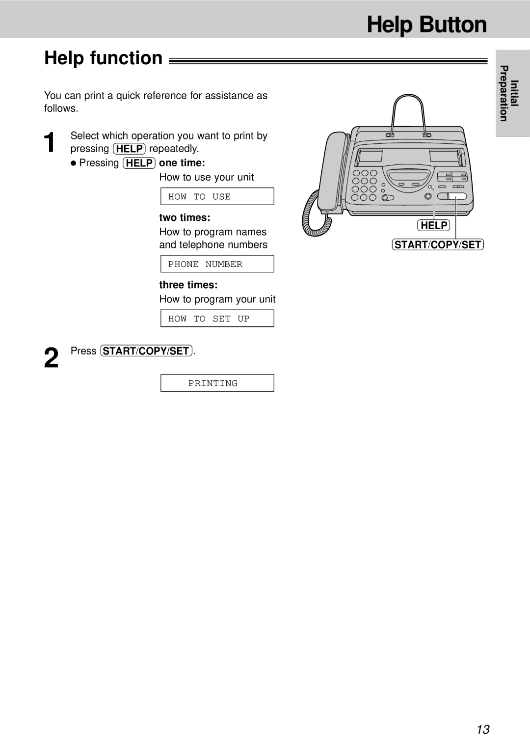 Panasonic KX-FT21HK operating instructions Help Button, Help function, Help START/COPY/SET 