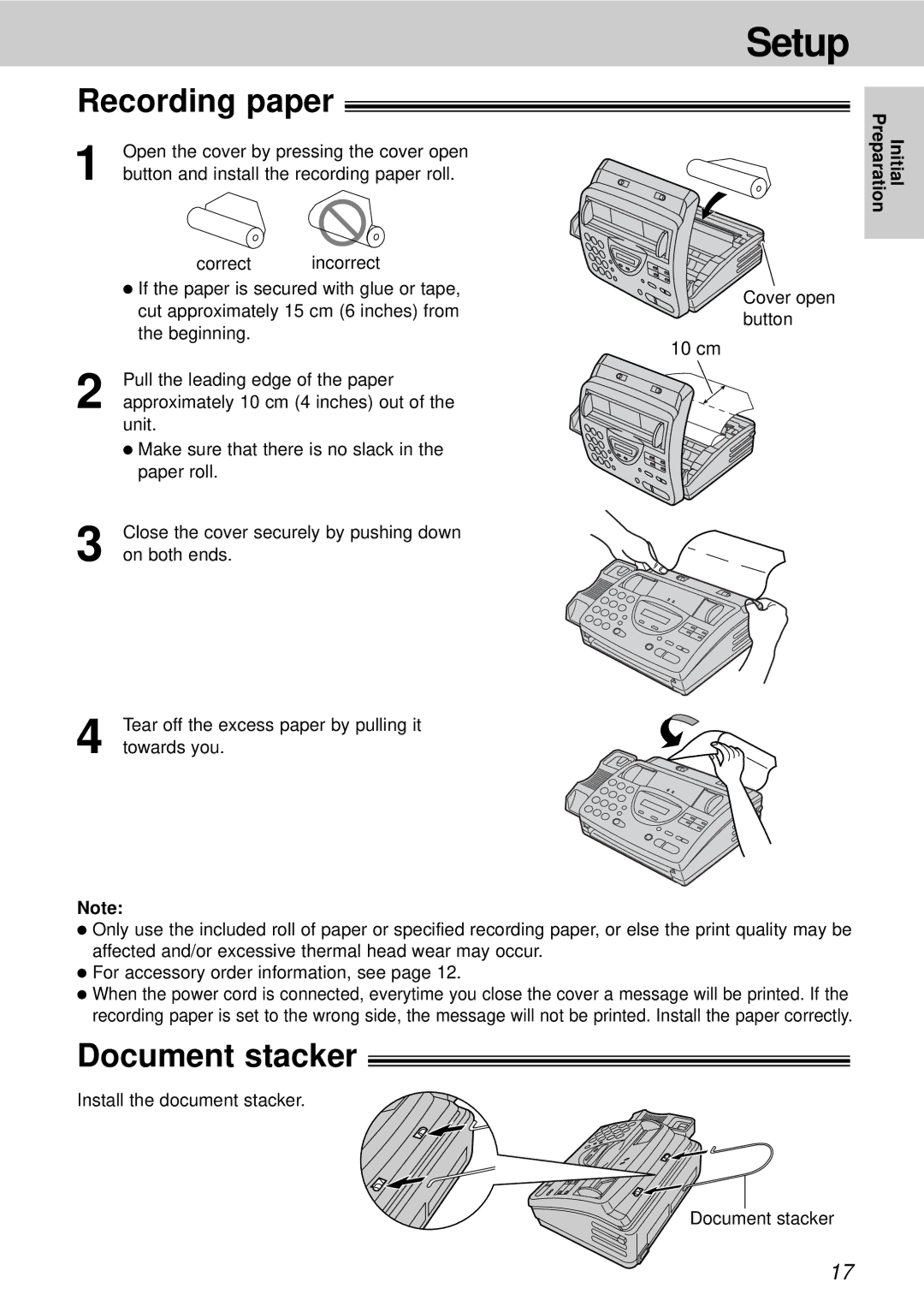 Panasonic KX-FT21HK operating instructions Setup, Recording paper, Document stacker 