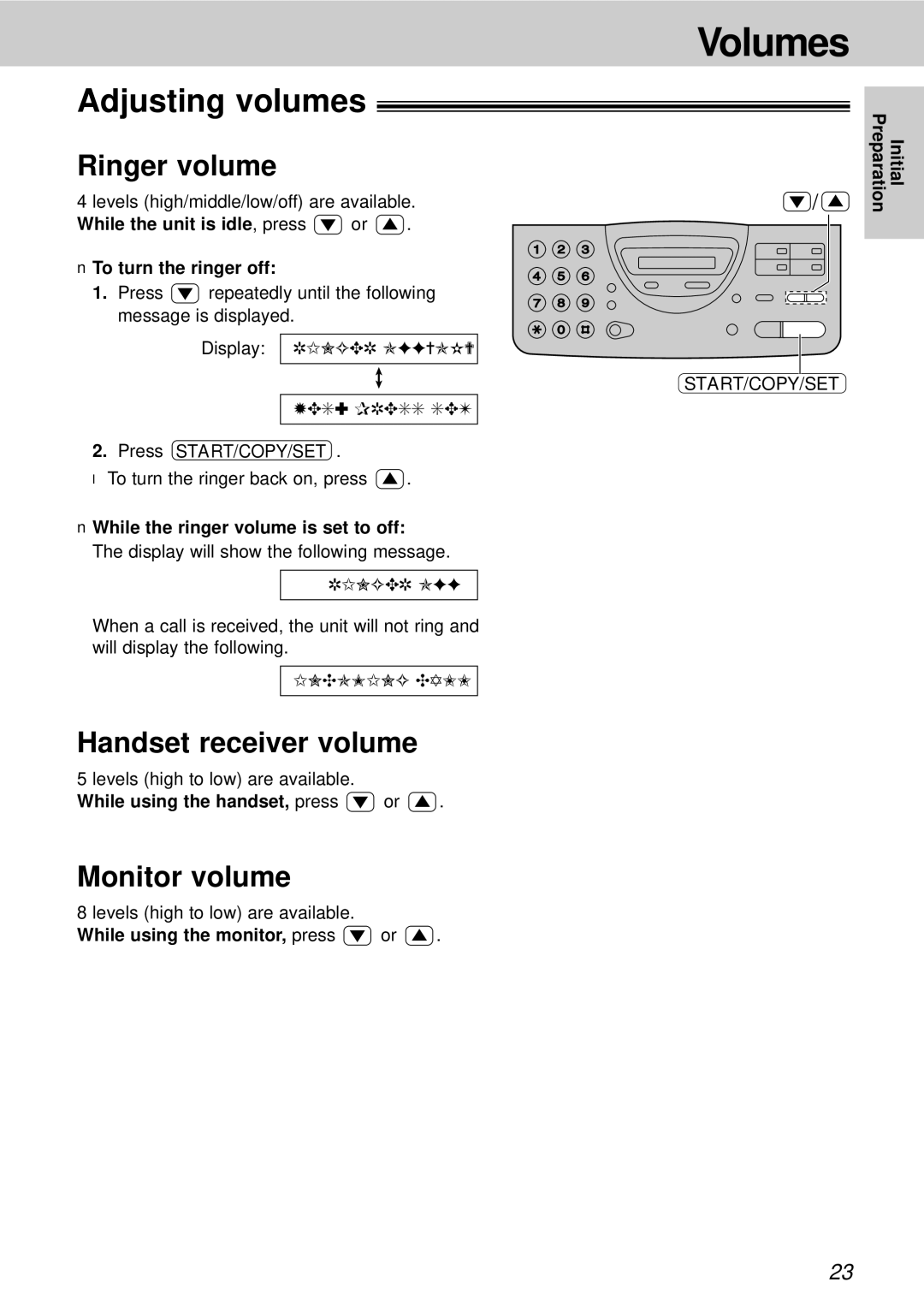 Panasonic KX-FT21HK Volumes, Adjusting volumes, Ringer volume, Handset receiver volume, Monitor volume 