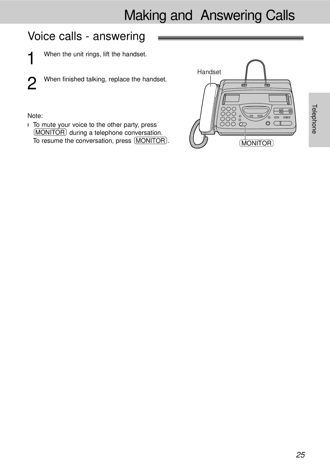 Panasonic KX-FT21HK operating instructions Voice calls answering, Monitor 