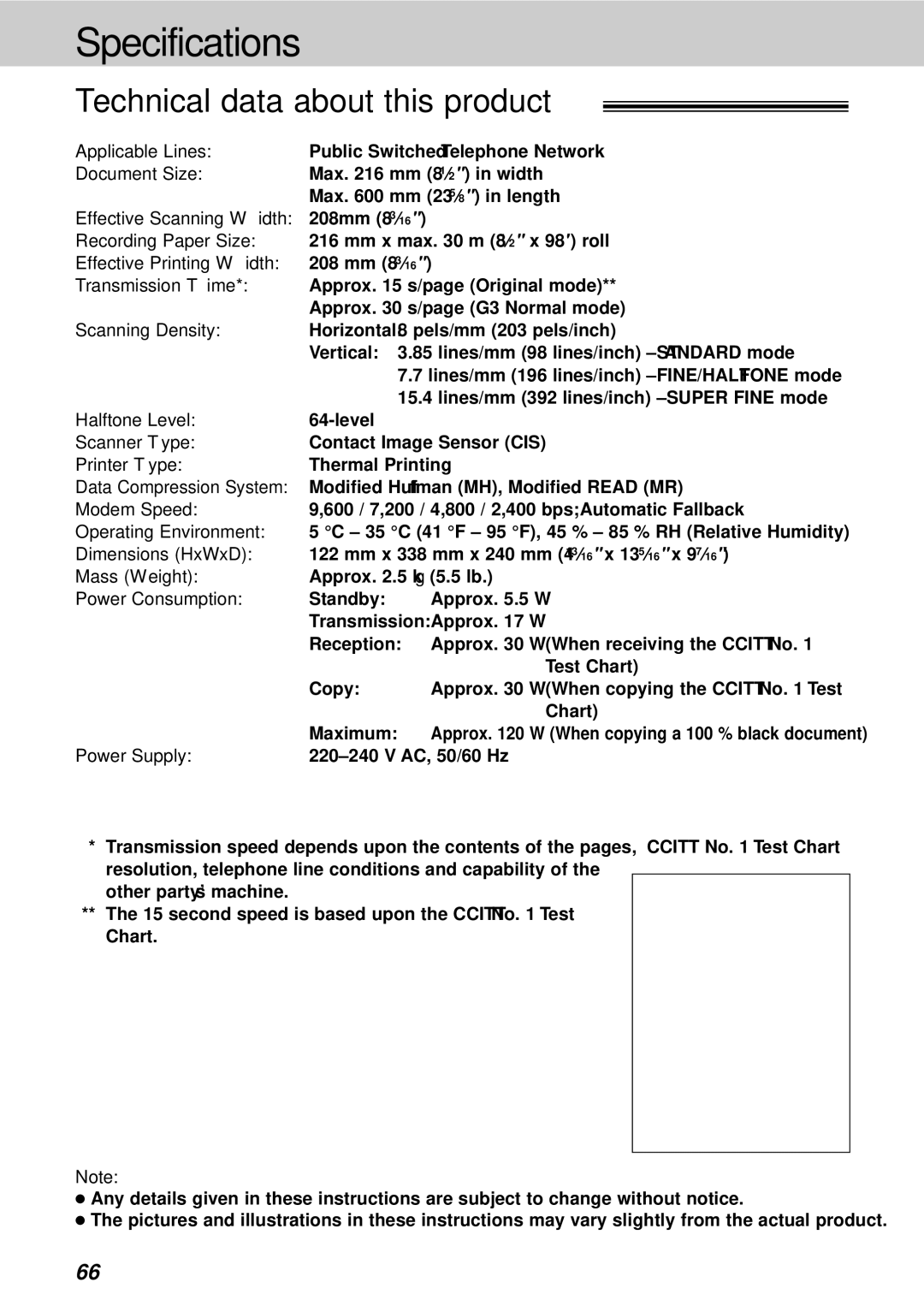 Panasonic KX-FT21HK operating instructions Specifications, Technical data about this product 