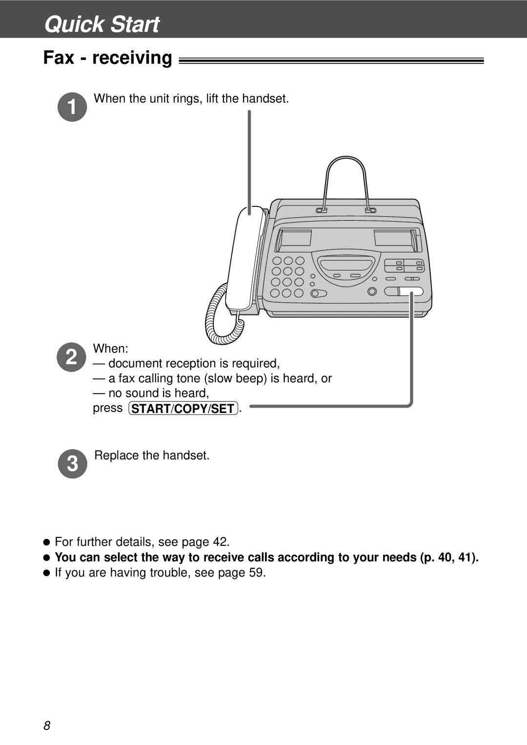 Panasonic KX-FT21HK operating instructions Fax receiving 