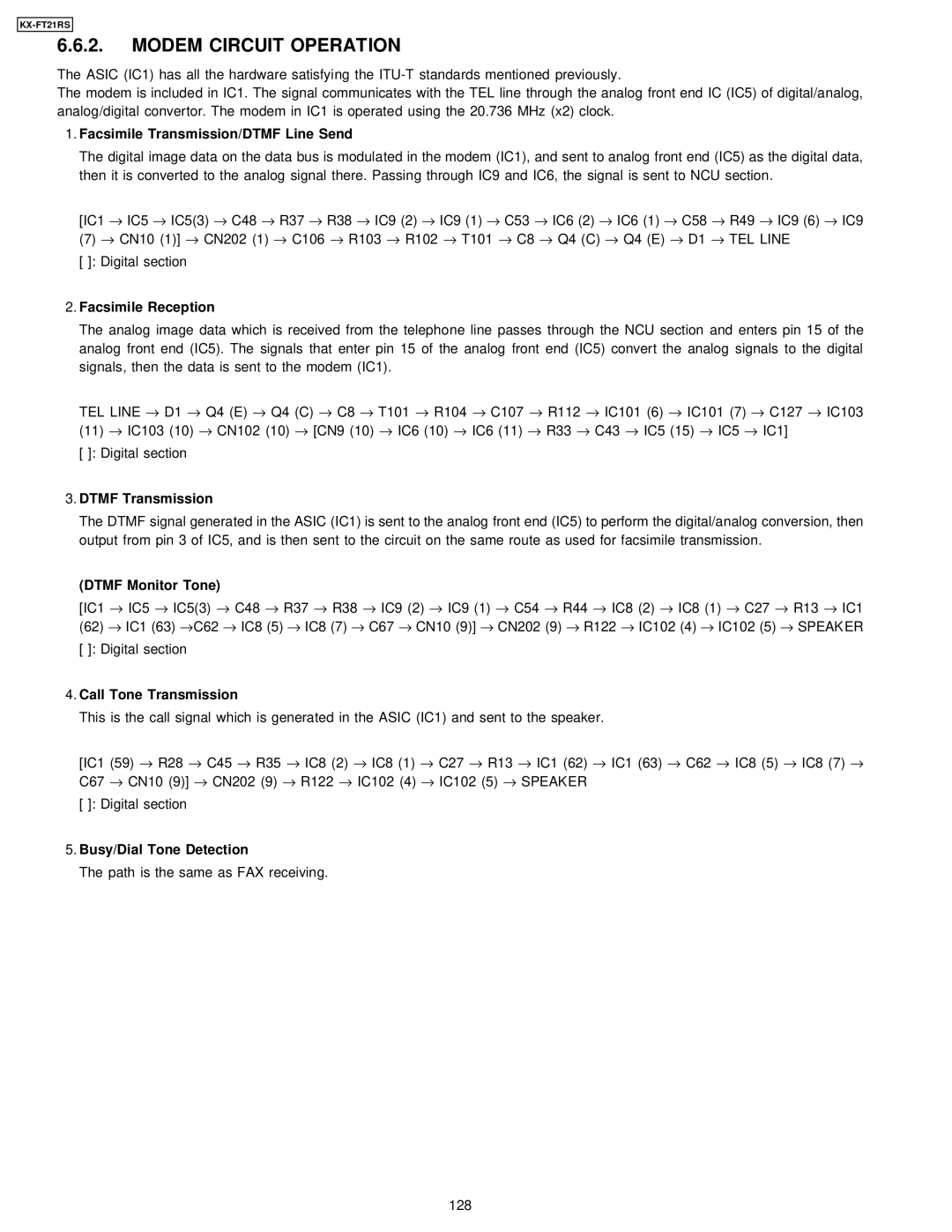 Panasonic KX-FT21RS manual Modem Circuit Operation 