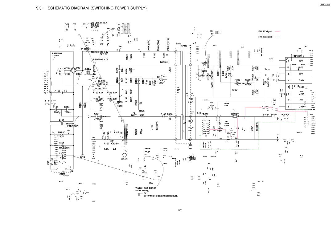 Panasonic KX-FT21RS manual Schematic Diagram Switching Power Supply, 149 