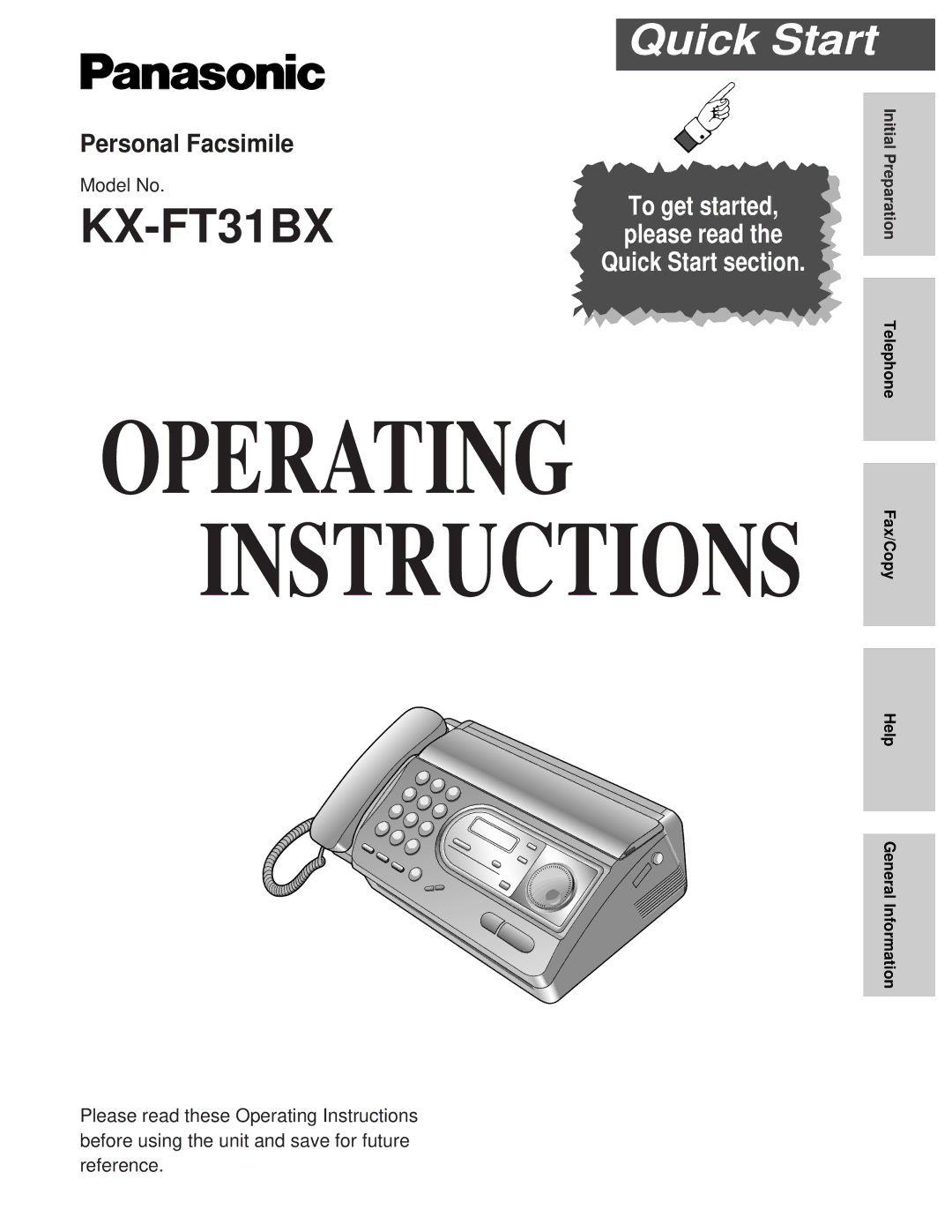 Panasonic KX-FT31BX quick start Operating Instructions 