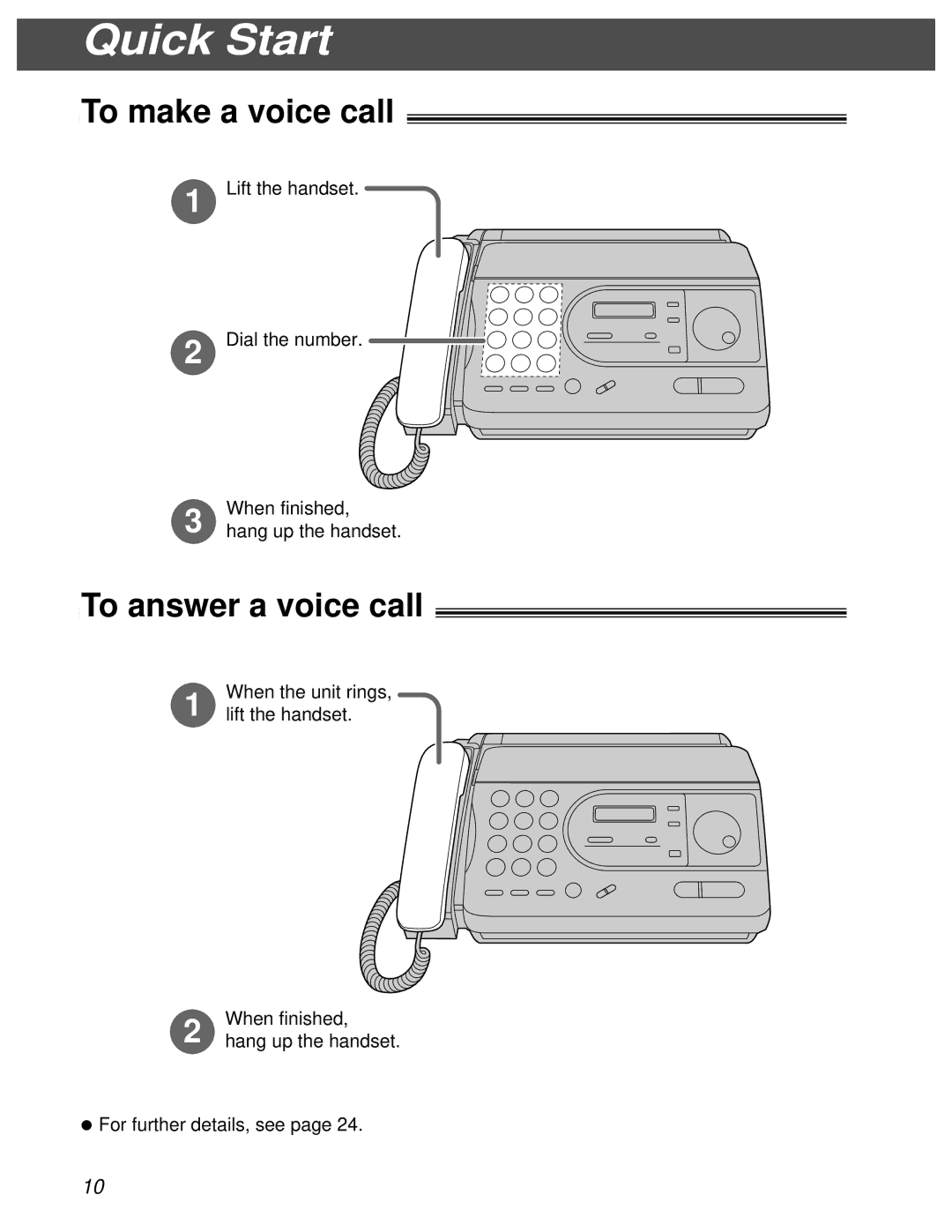 Panasonic KX-FT31BX quick start To make a voice call, To answer a voice call 