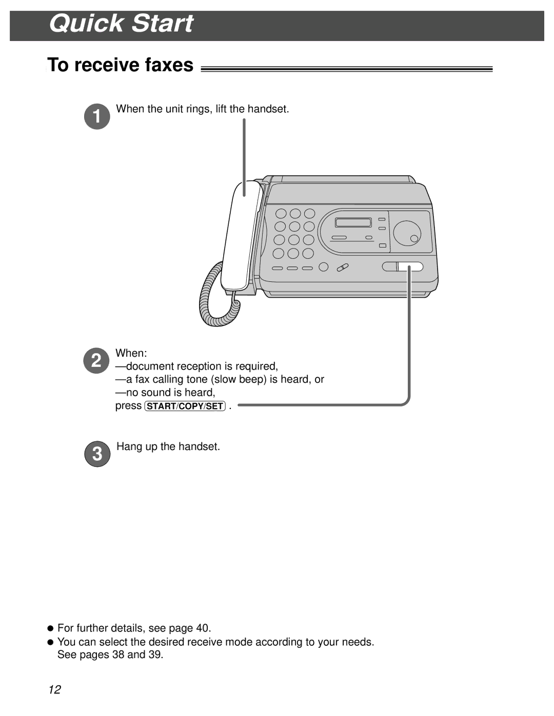 Panasonic KX-FT31BX quick start To receive faxes 