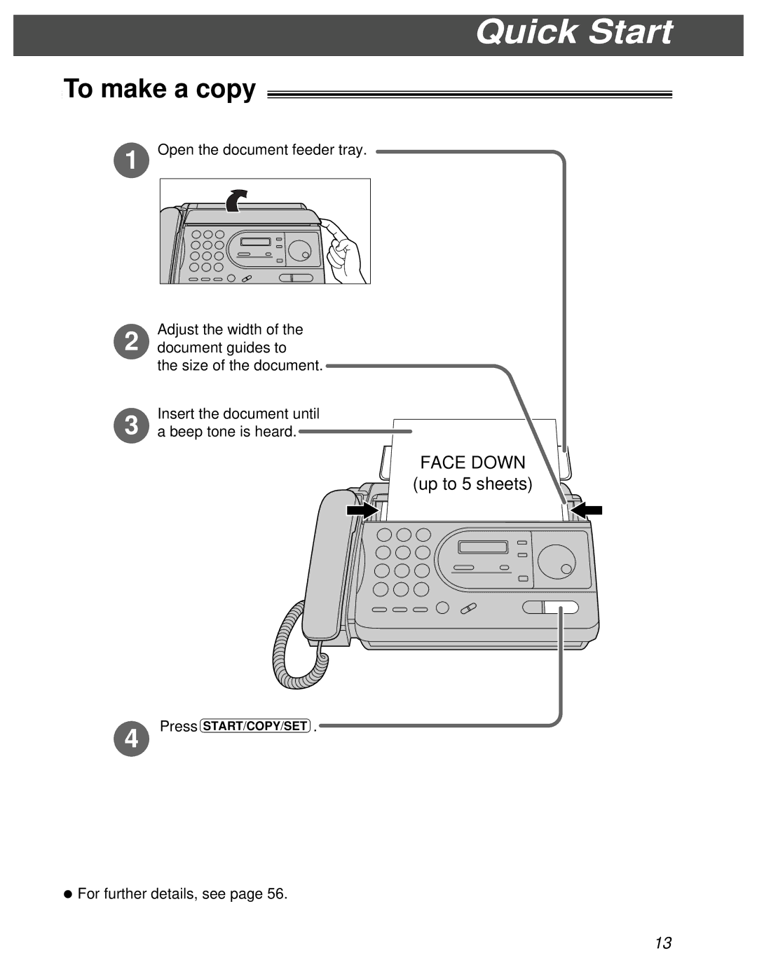 Panasonic KX-FT31BX quick start To make a copy, Press Start /COPY /SET 