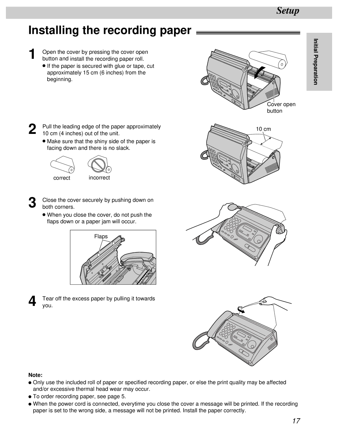 Panasonic KX-FT31BX quick start Installing the recording paper, Setup 